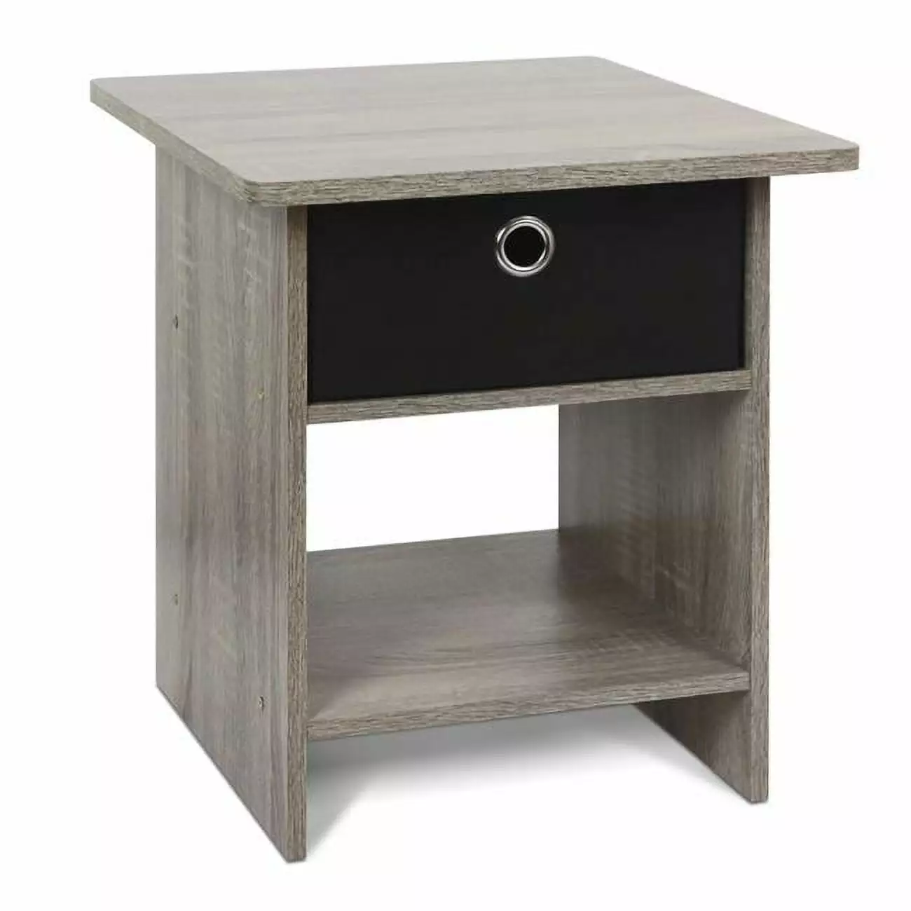 10004GYW-BK End Table Night Stand with Bin Drawer. French Oak Grey & Black