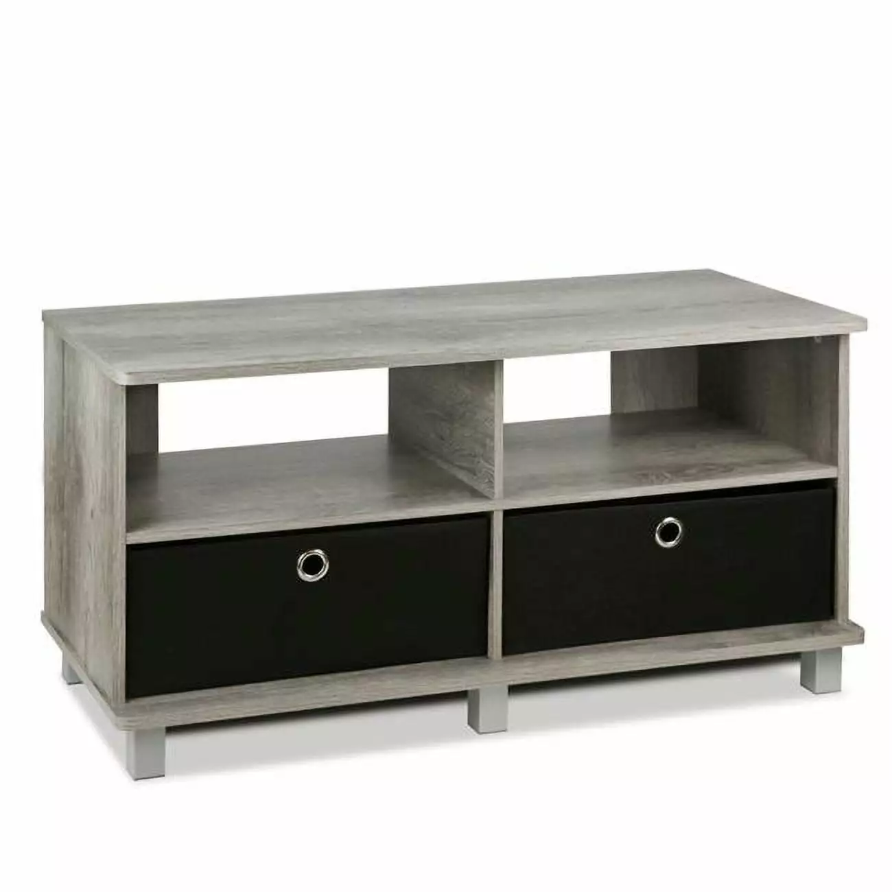 11156GYW-BK Entertainment Center with 2 Bin Drawers. French Oak Grey