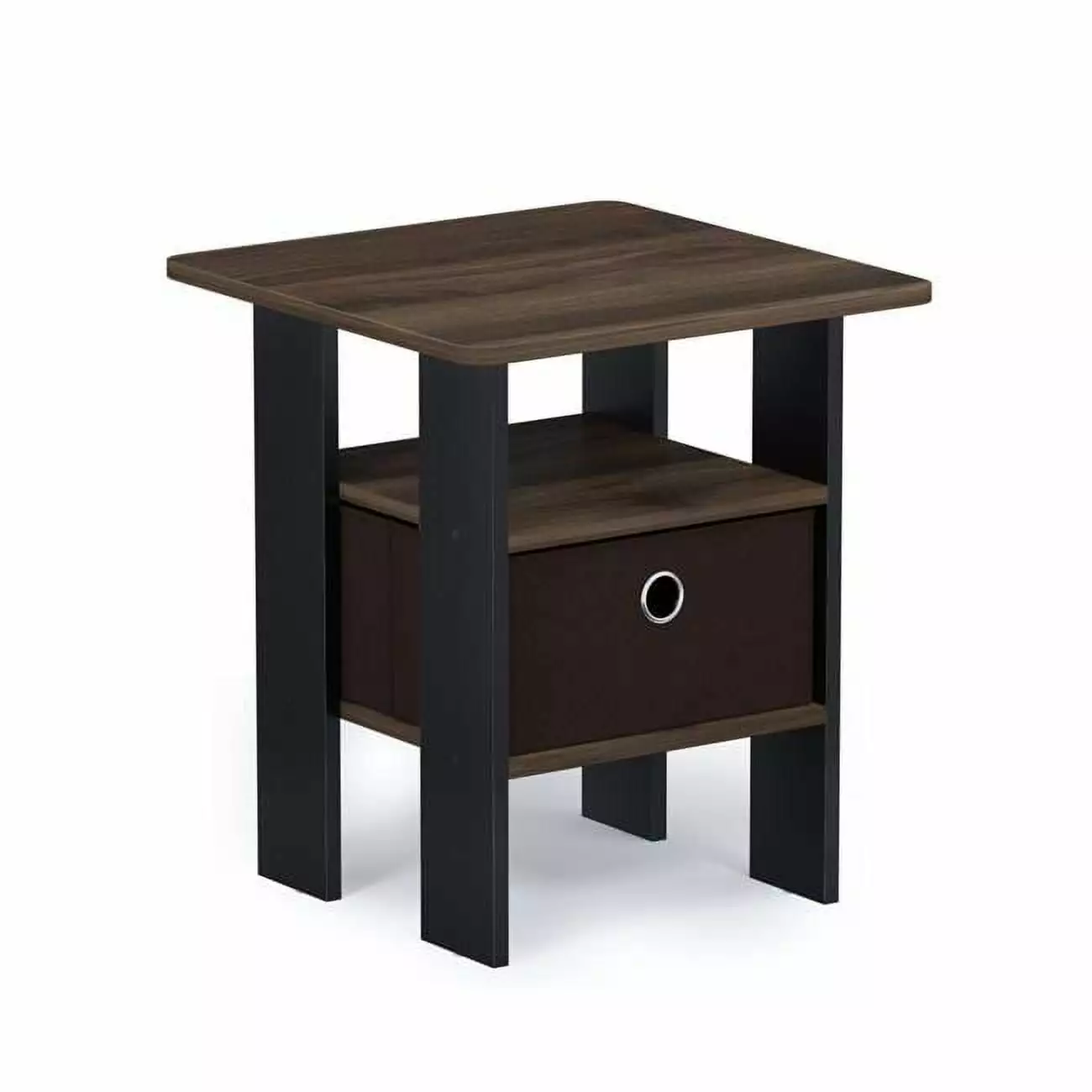 11157CWN-DBR Andrey End Table Nightstand with Bin Drawer. Columbia Walnut & Dark Brown - 17.5 x 15.75 x 15.75 in.