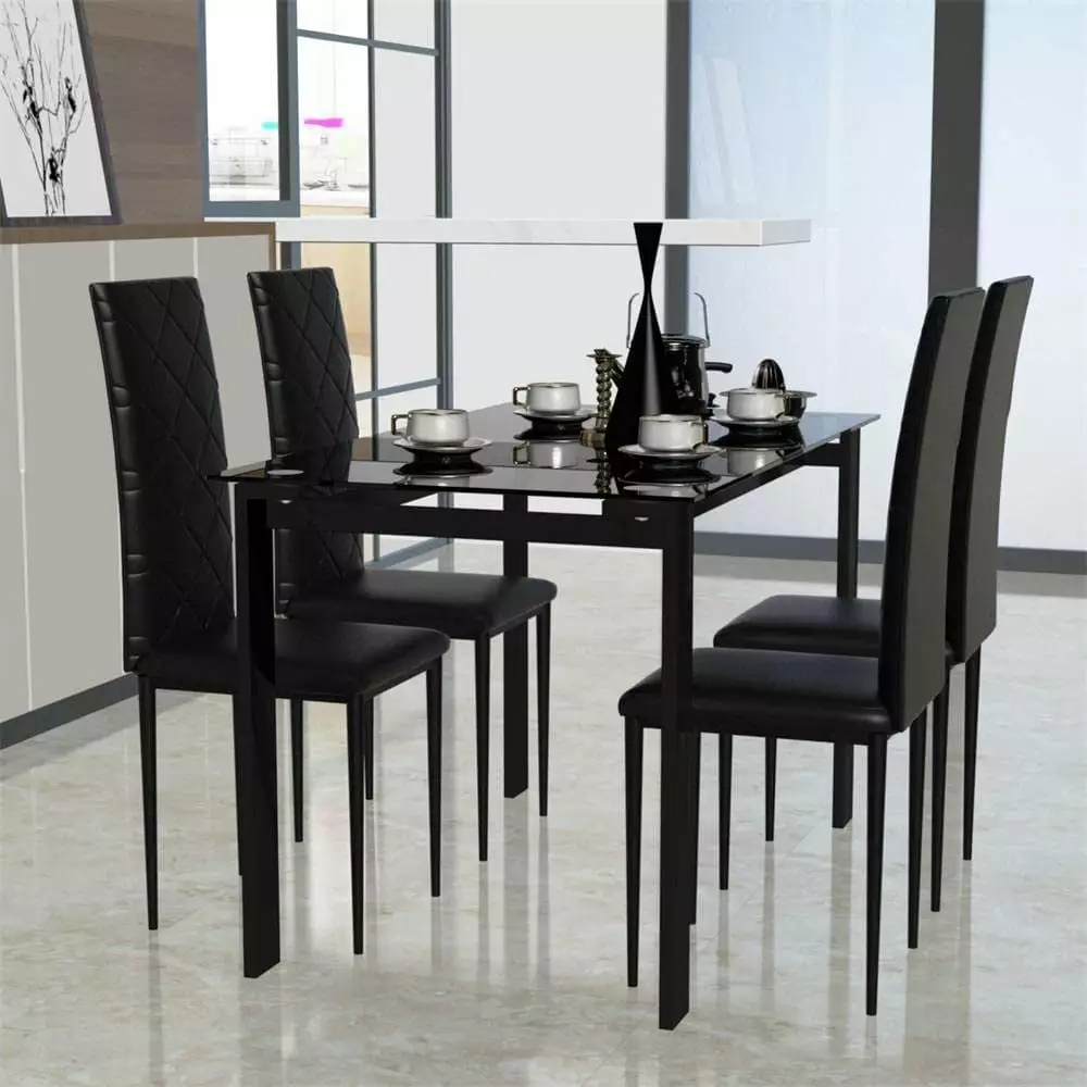 5 Piece Dining Table Set for 4.Kitchen Table and Chairs for 4. Dining Room Table Set with PU Leather Chairs.Small Dining Set for Small Spaces.Black