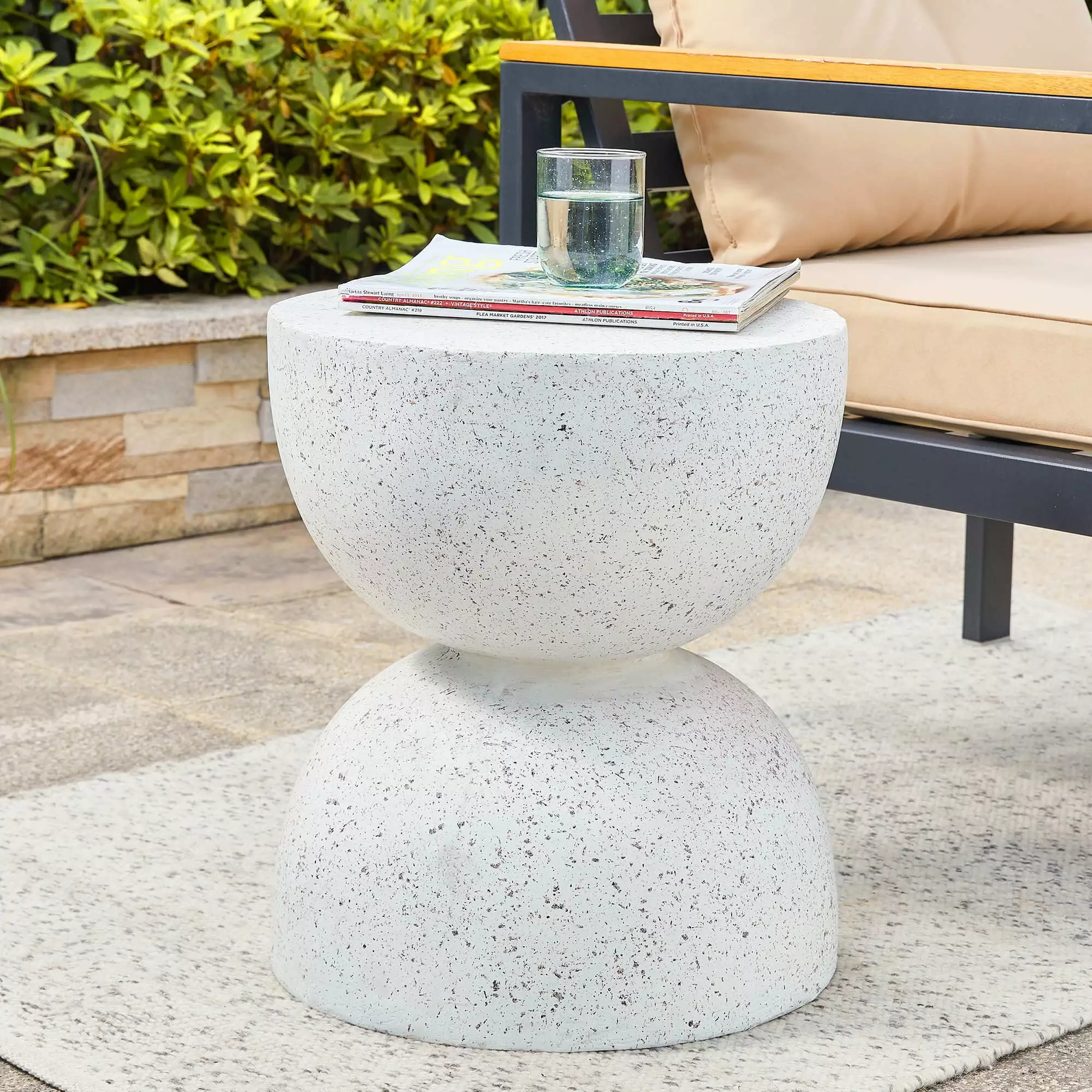 Glitzhome Multi-functional Faux Terrazzo Garden Side Table Urban End Tables 17.75 Height MGO Garden Stool