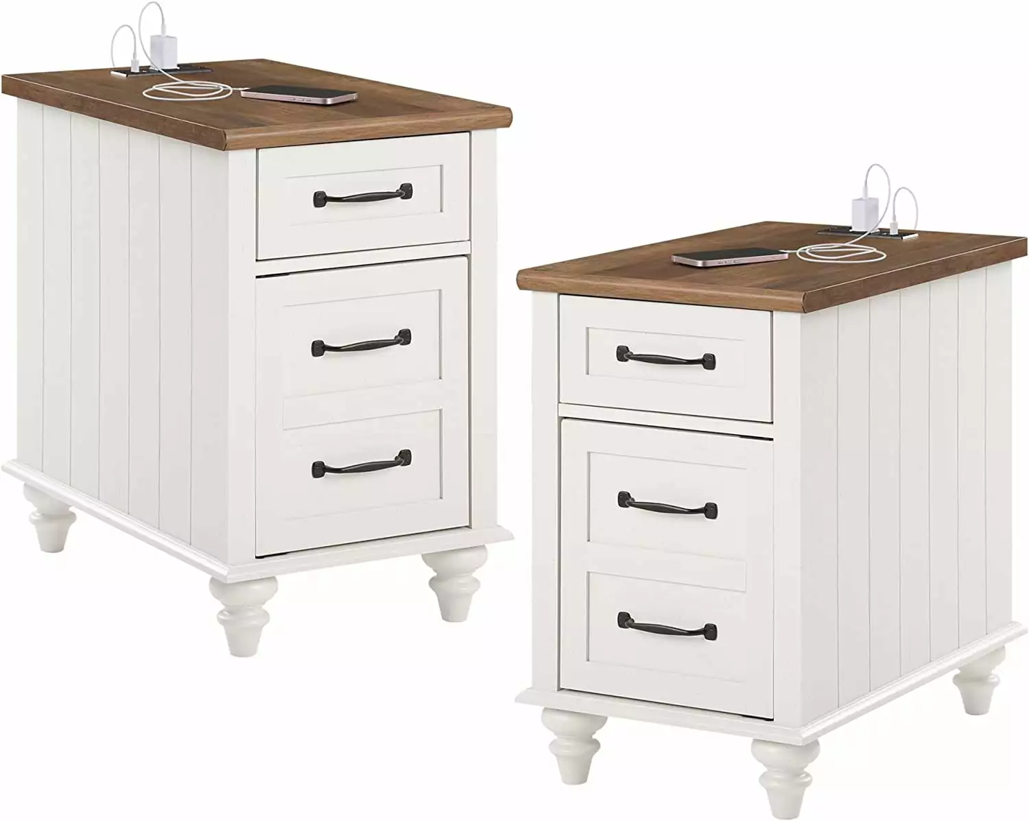 2 Pack Nightstand with Charging Station&USB Port.Side Table with Storage Drawers for Living Room. Bedroom. White