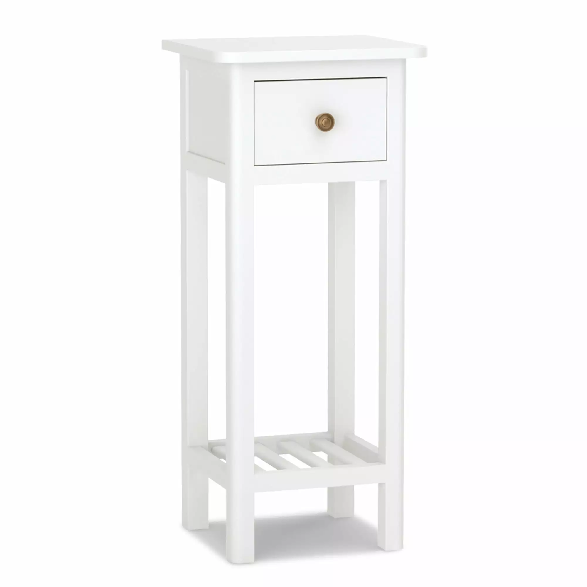 2 Tier Narrow Side Table Wood Slim End Table Nightstand with Drawer White