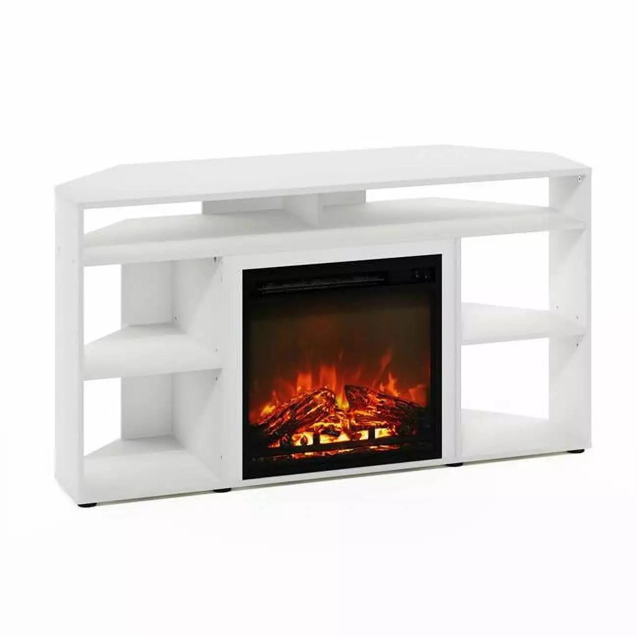 25.2 in. Jensen Corner Entertainment Center TV Stand with Fireplace for Up to 55 in. TV. Solid White