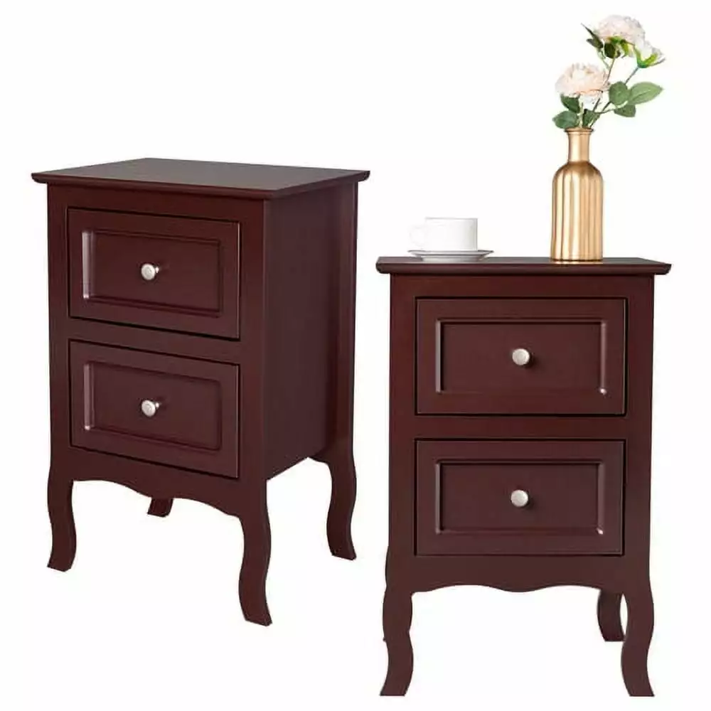 2Pcs Nightstand with 2-Drawer. End Table Wood Simple Modern Sofa Couch Side Table Bedside End Table Accent Table for Bedroom Living Room Storage Organizer(Brown)