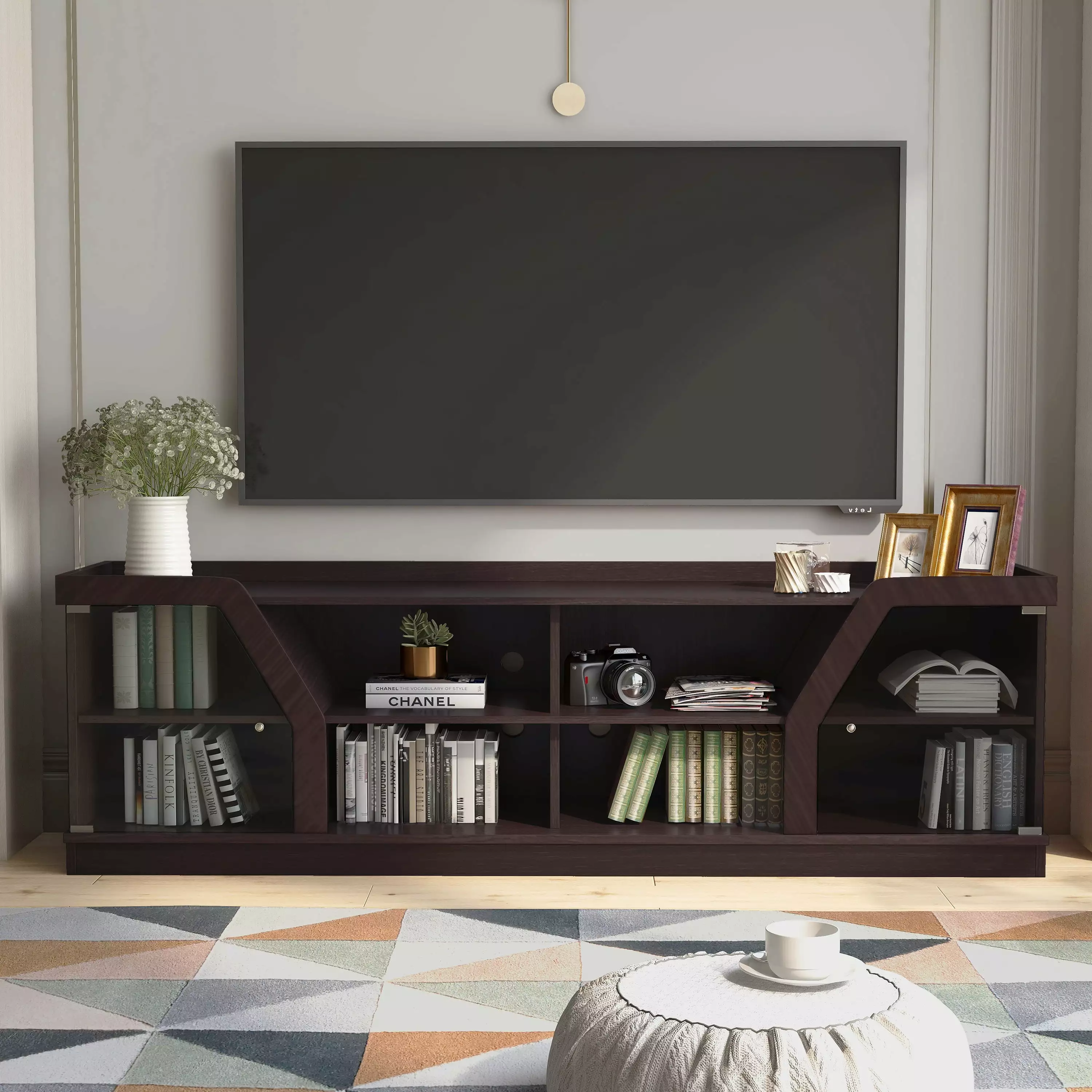 24/7 Shop At Home Nika Livingroom Wood 8-Shelf TV Stand. Espresso