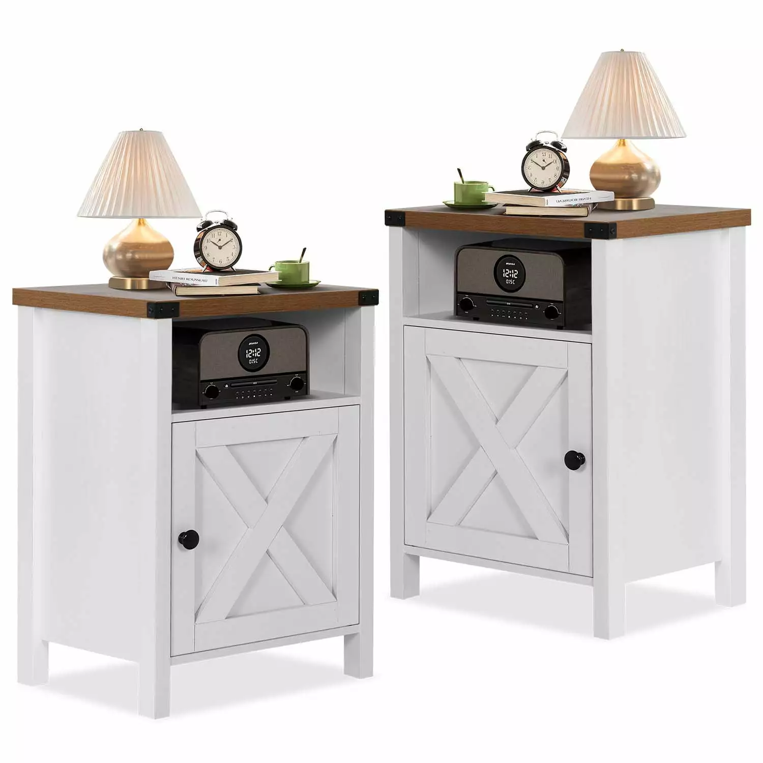 4 EVER WINNER End Table for Living Room Set of 2. White End Table Set of 2. Farmhouse Nightstand for Bedroom. Side End Table. White