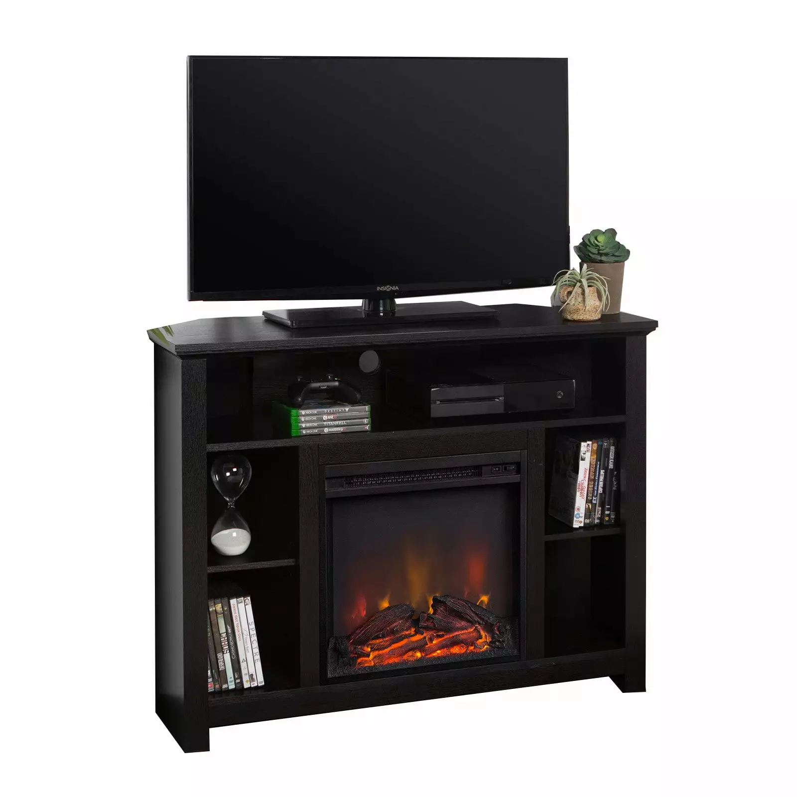 44 Engineered Wood Corner Fireplace TV Stand - Black