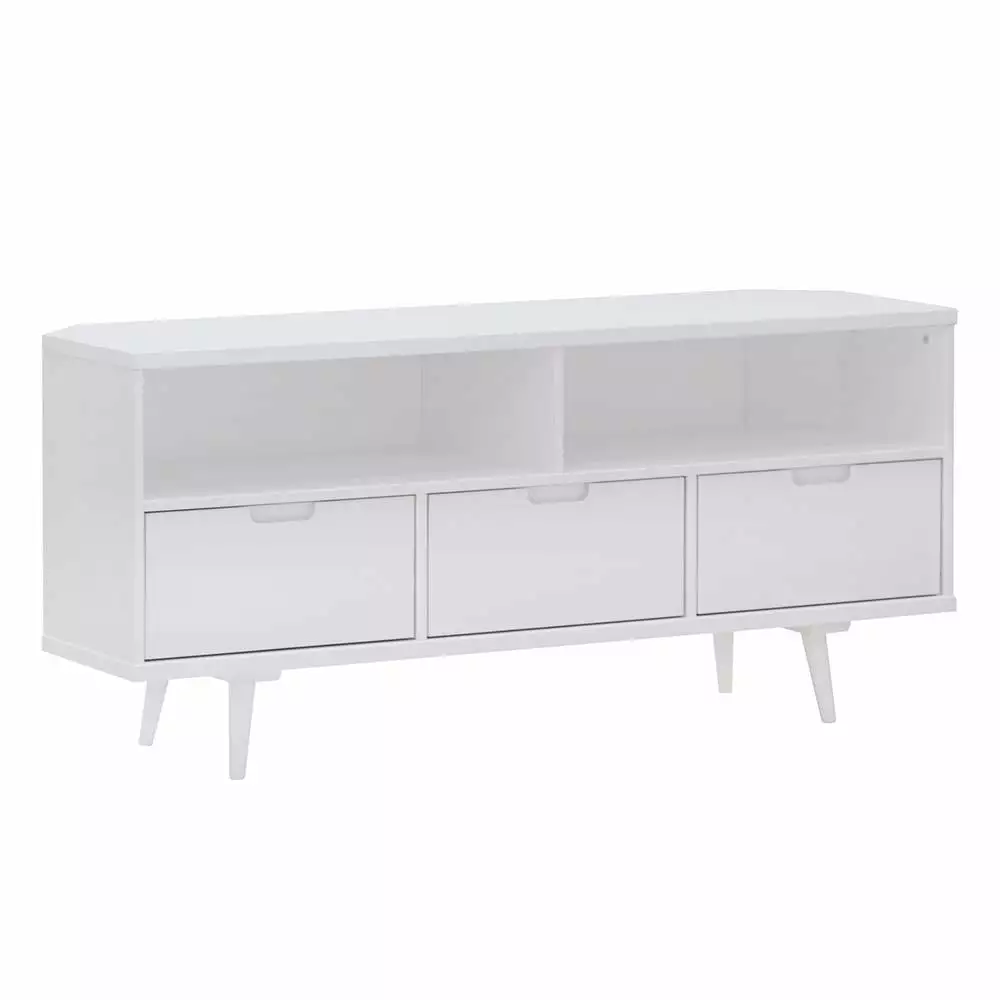 52 3-Drawer Solid Wood Corner TV Console - White