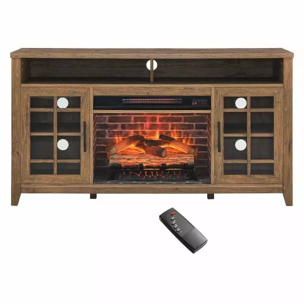 55 inch TV Media Stand with Electric Fireplace KD Inserts Heater.Reclaimed Barnwood Color