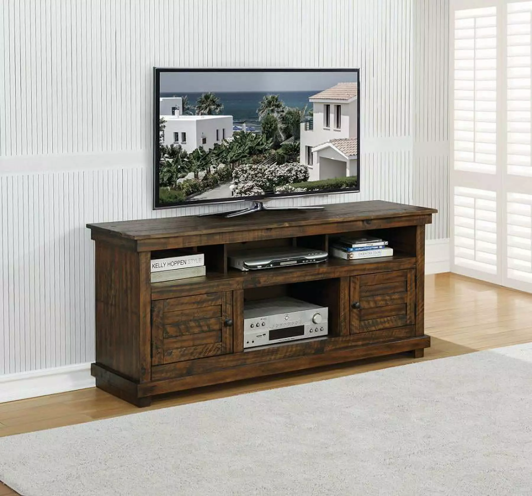 60-Inch 2-Door TV Console Antique Brown