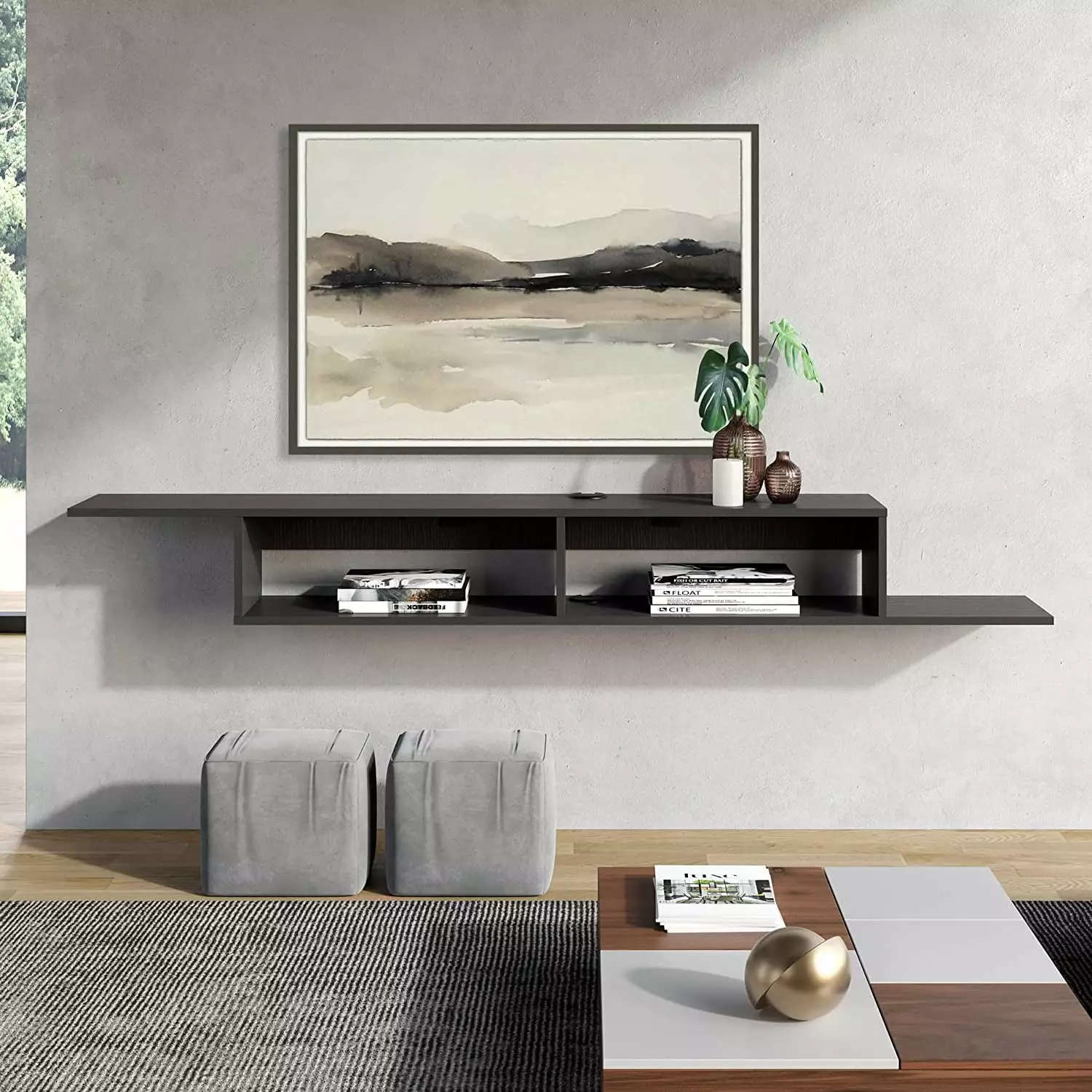 70 inch Floating TV Stand Wall Mounted.Floating TV Shelf with Storage for Living Room.Black