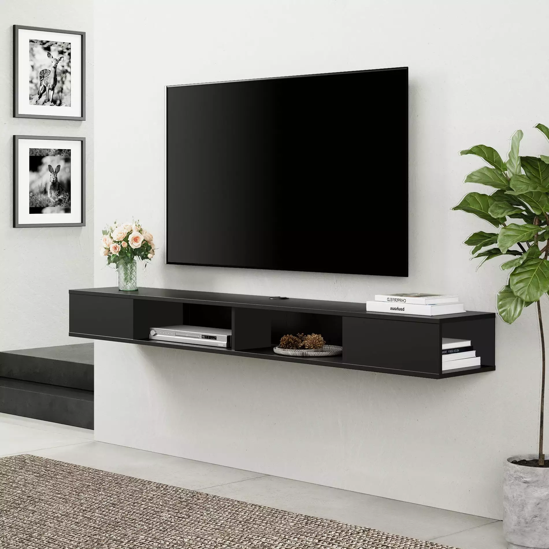 70 inch Floating TV Stand for Living Room. Black