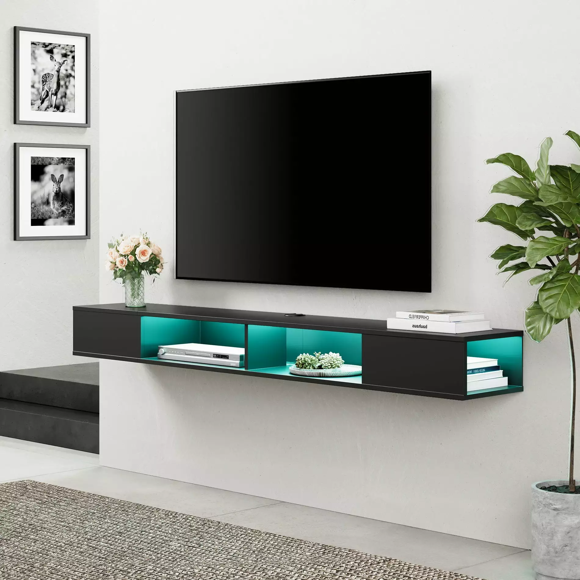 70 inch Floating TV Stand with 16-color Light for Living Room. Black