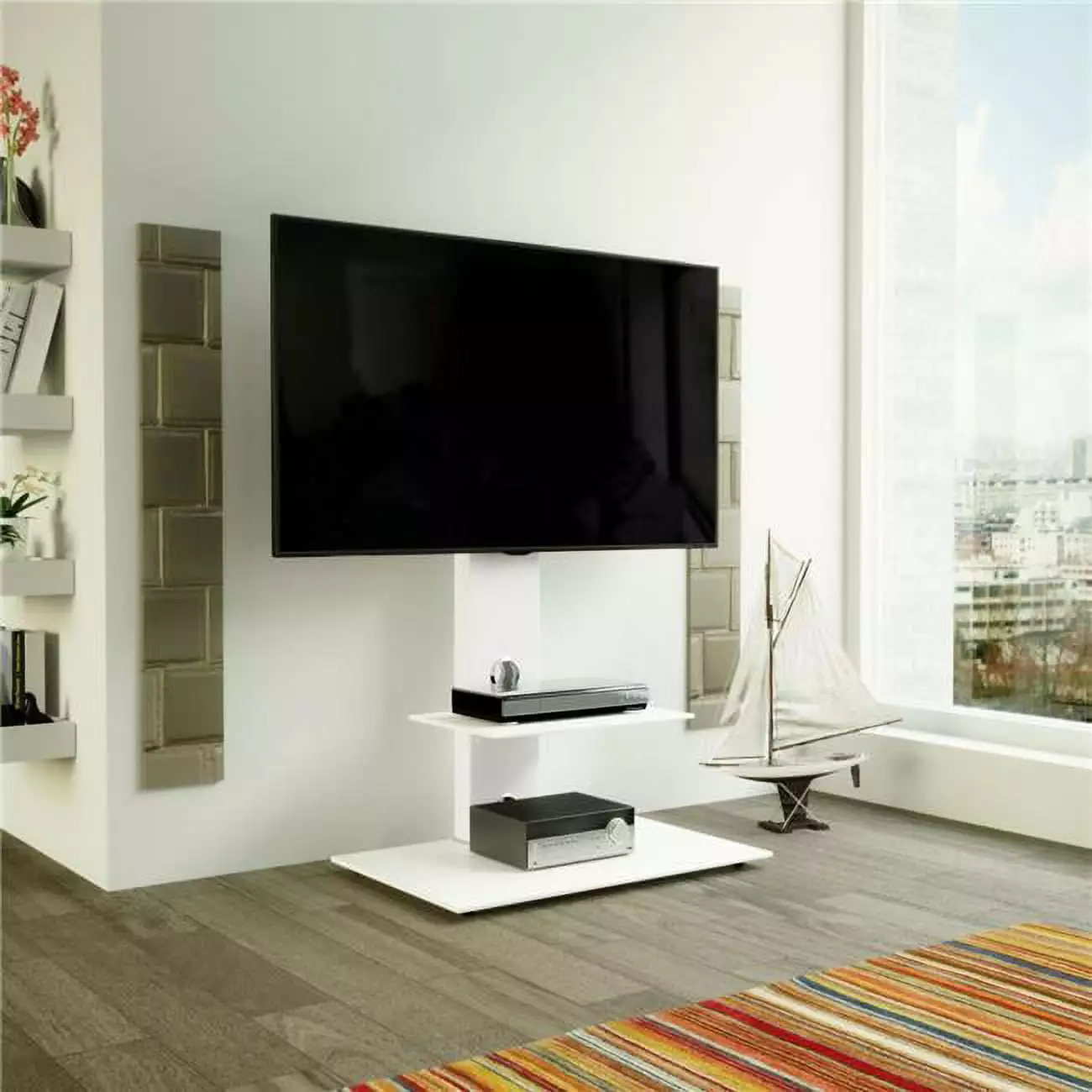 AVF Lesina TV Floor Stand with TV Mounting Column for 32 to 65 TVs in White