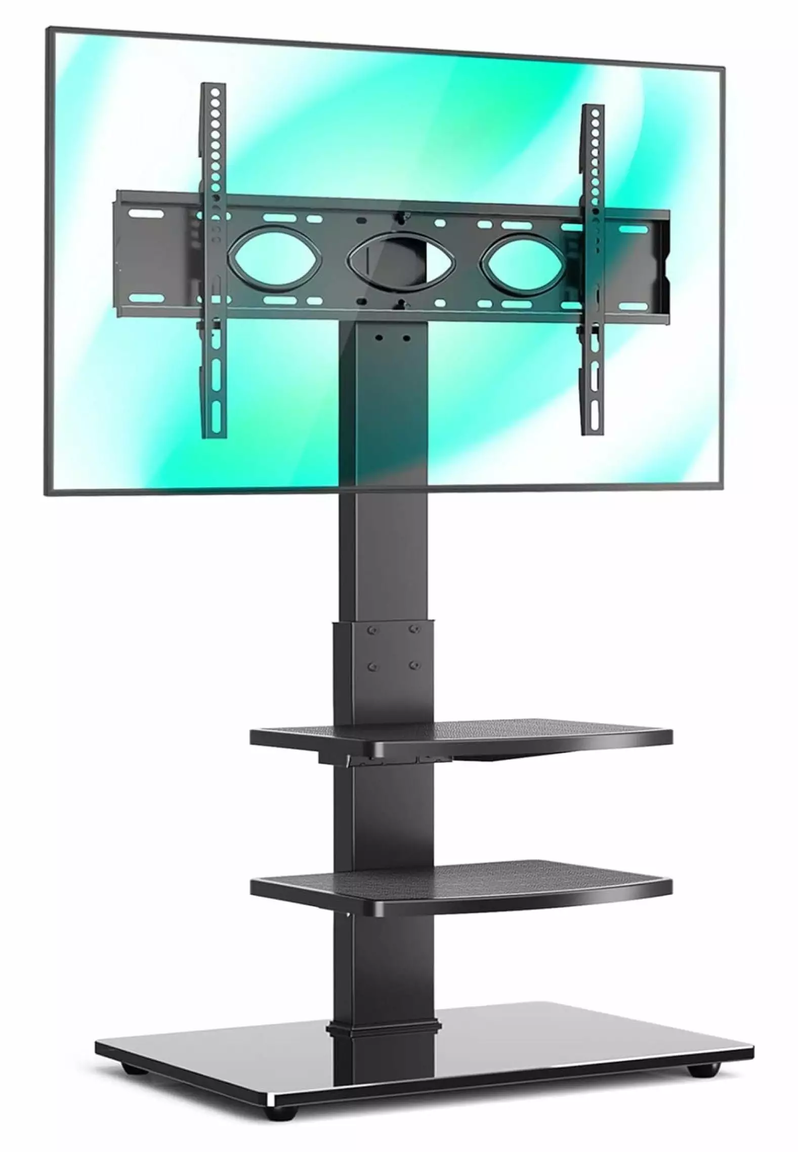 Alieon Tall Swivel Floor TV Stand with 3 Shelves TV Stand Mount for Most 32 37 47 50 55 60 65 70 inch Plasma LCD LED OLED Flat Screen or Curved TVs. Tall Narrow Stand with Height Adjustable. Black