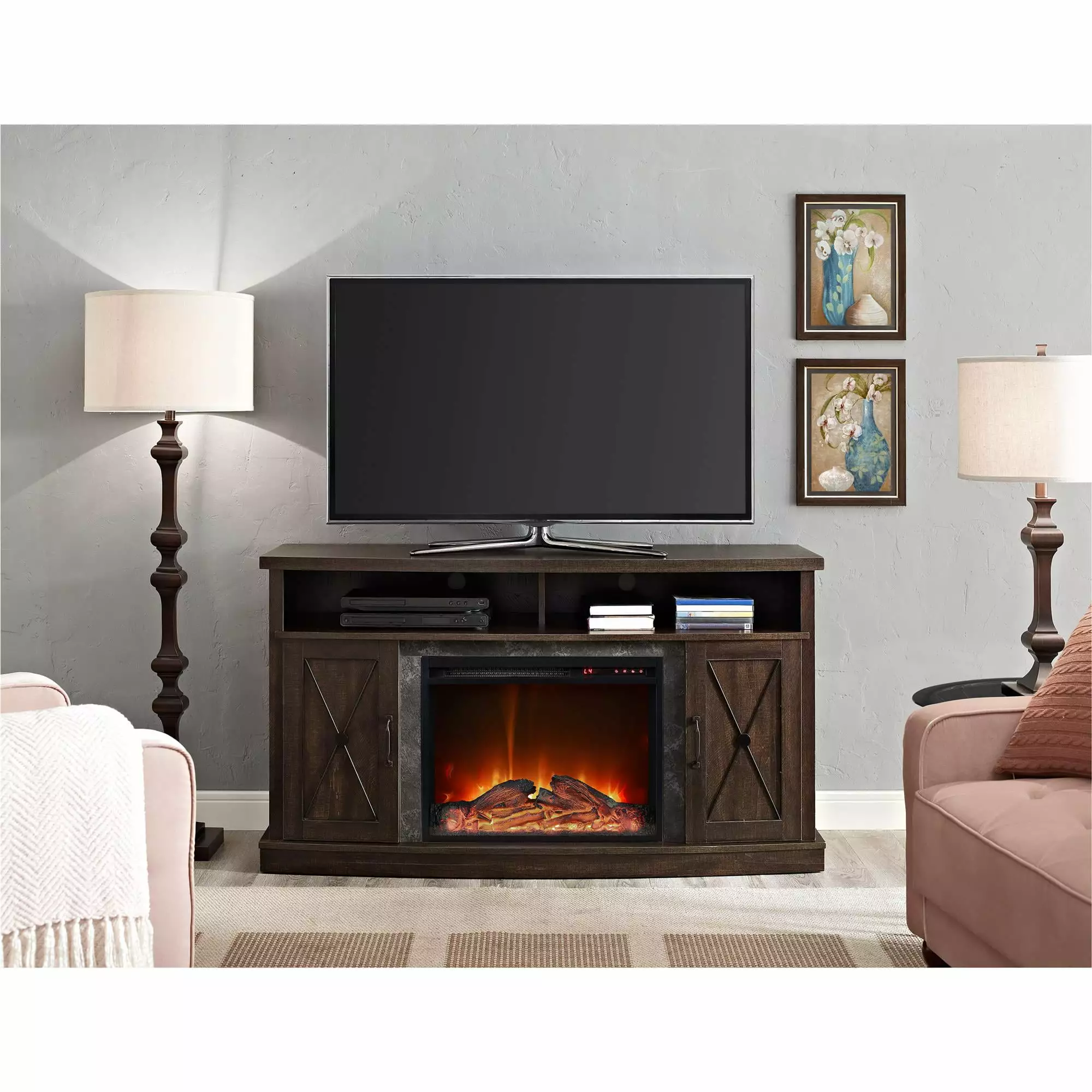 Ameriwood Home Barrow Creek Electric Fireplace TV Stand for TVs up to 60. Espresso