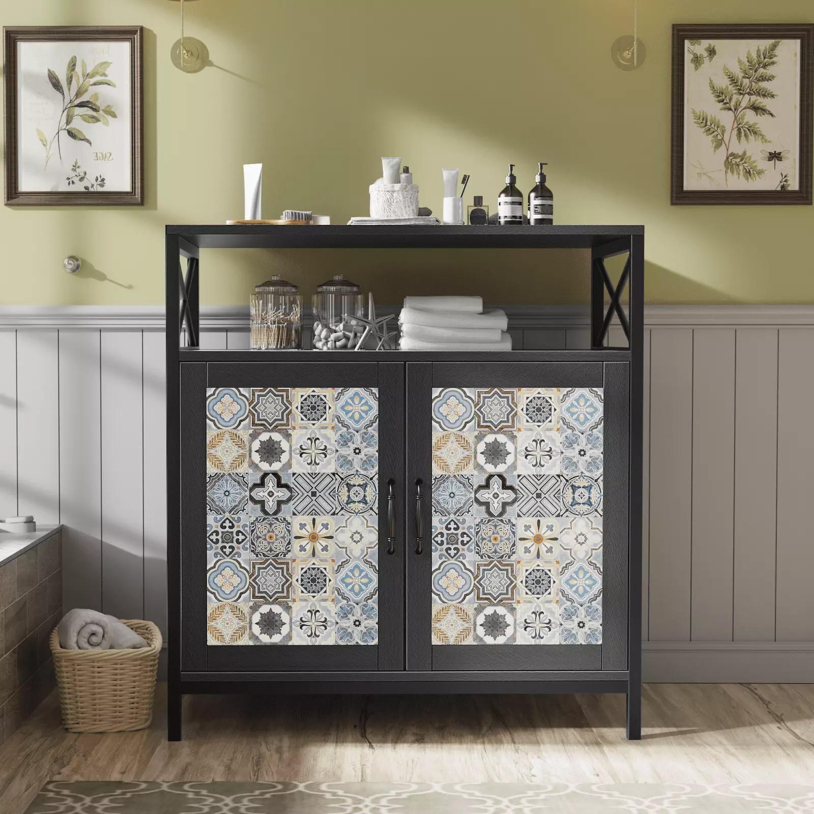 BALUS Side Cabinet with Storage. Modern Free Standing Cabinet. Buffet Sideboard with Metal Base