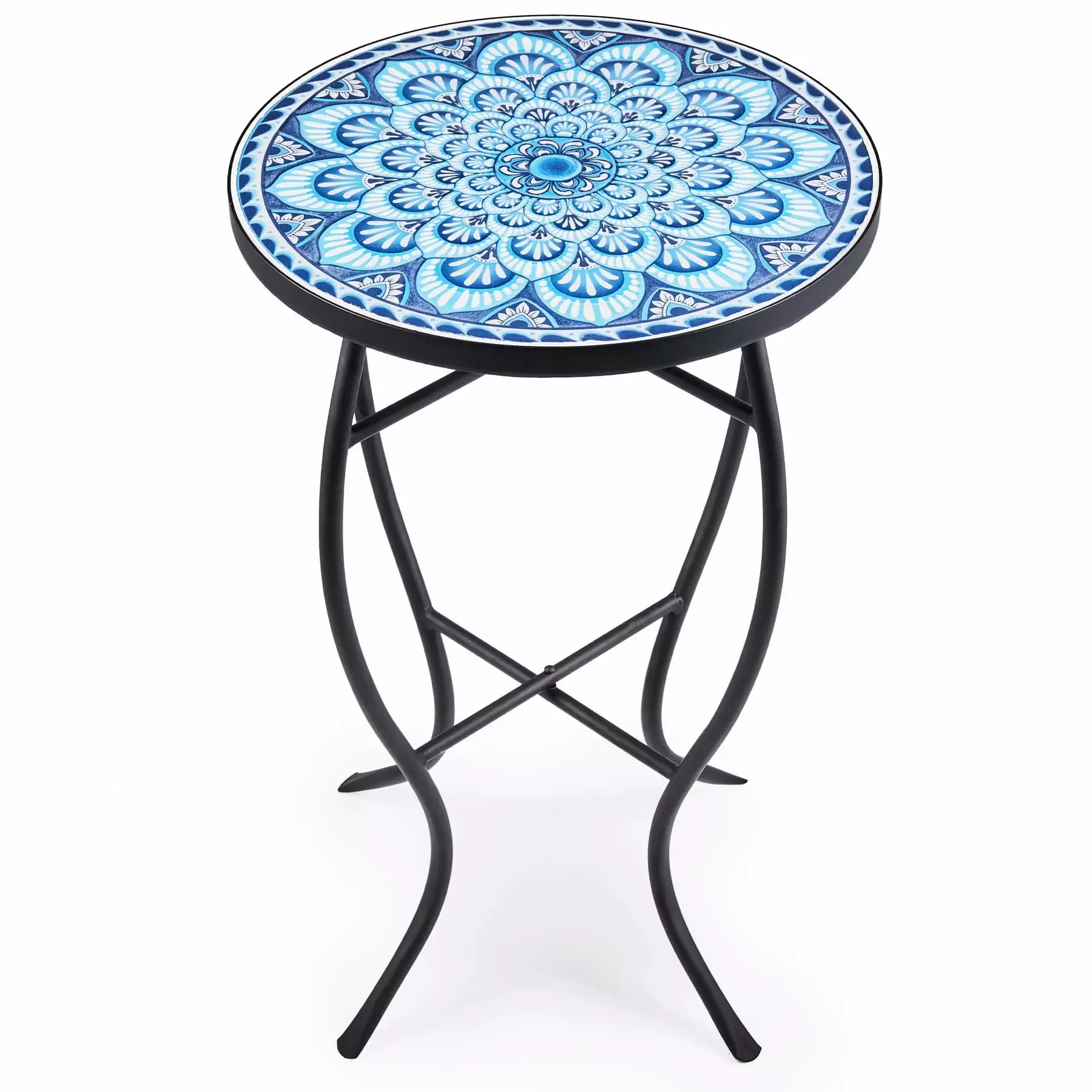 Bestco Round Mosaic Plant Stand 14in Outdoor Indoor Side Coffee Bedside Table Mandala