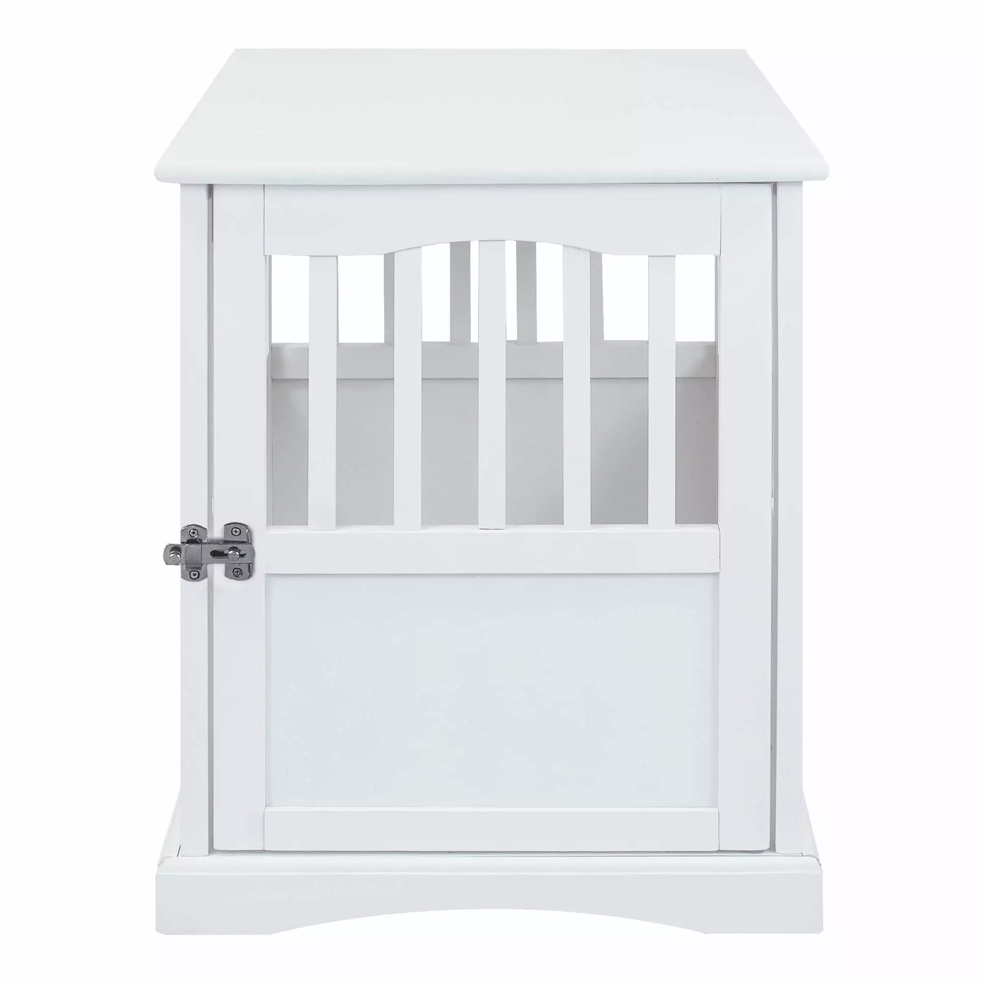 Casual Home Solid Wood Lockable Gate Door Pet Crate and End Side Table. Wht