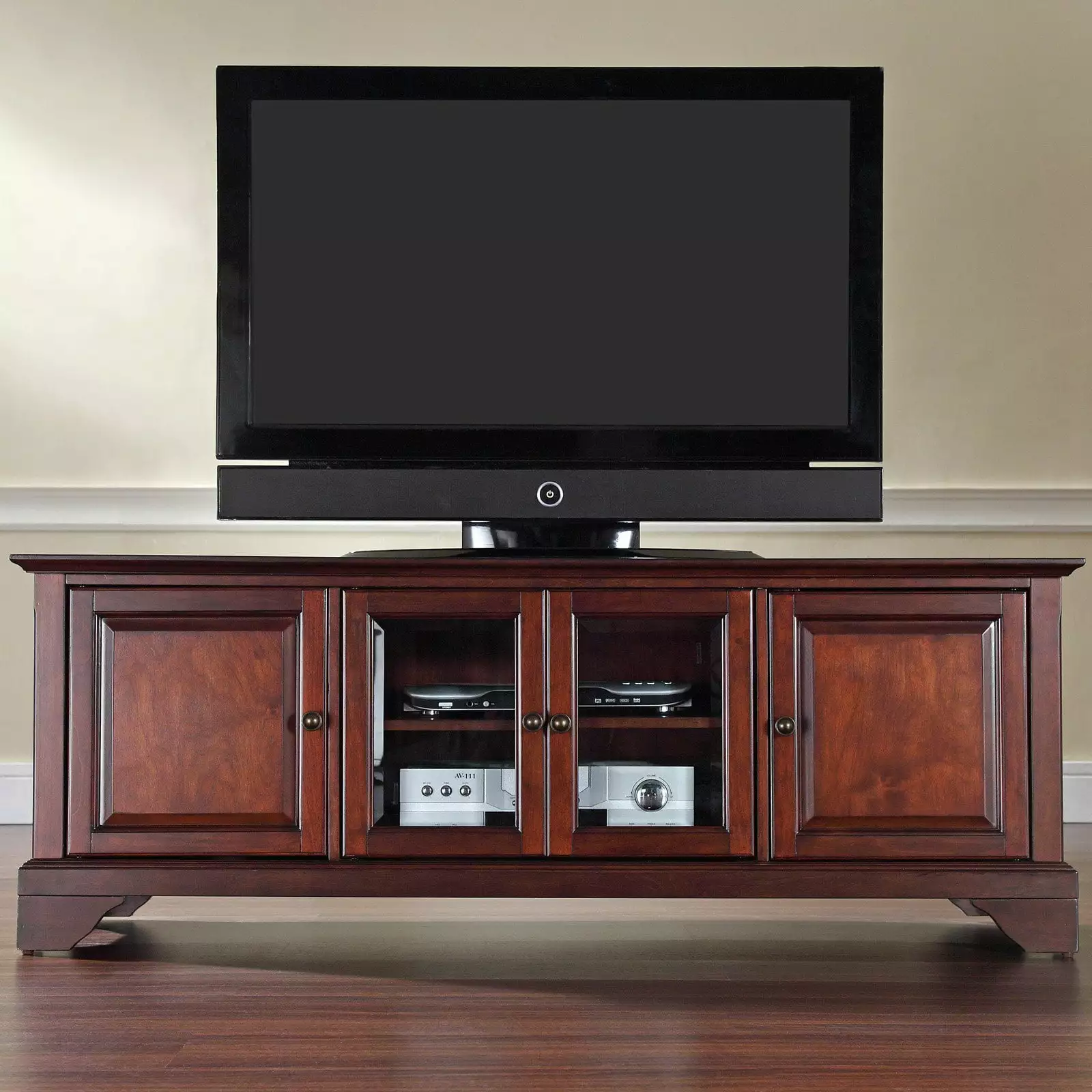 Crosley Furniture LaFayette 60 Wood Low Profile TV Stand in Mahogany