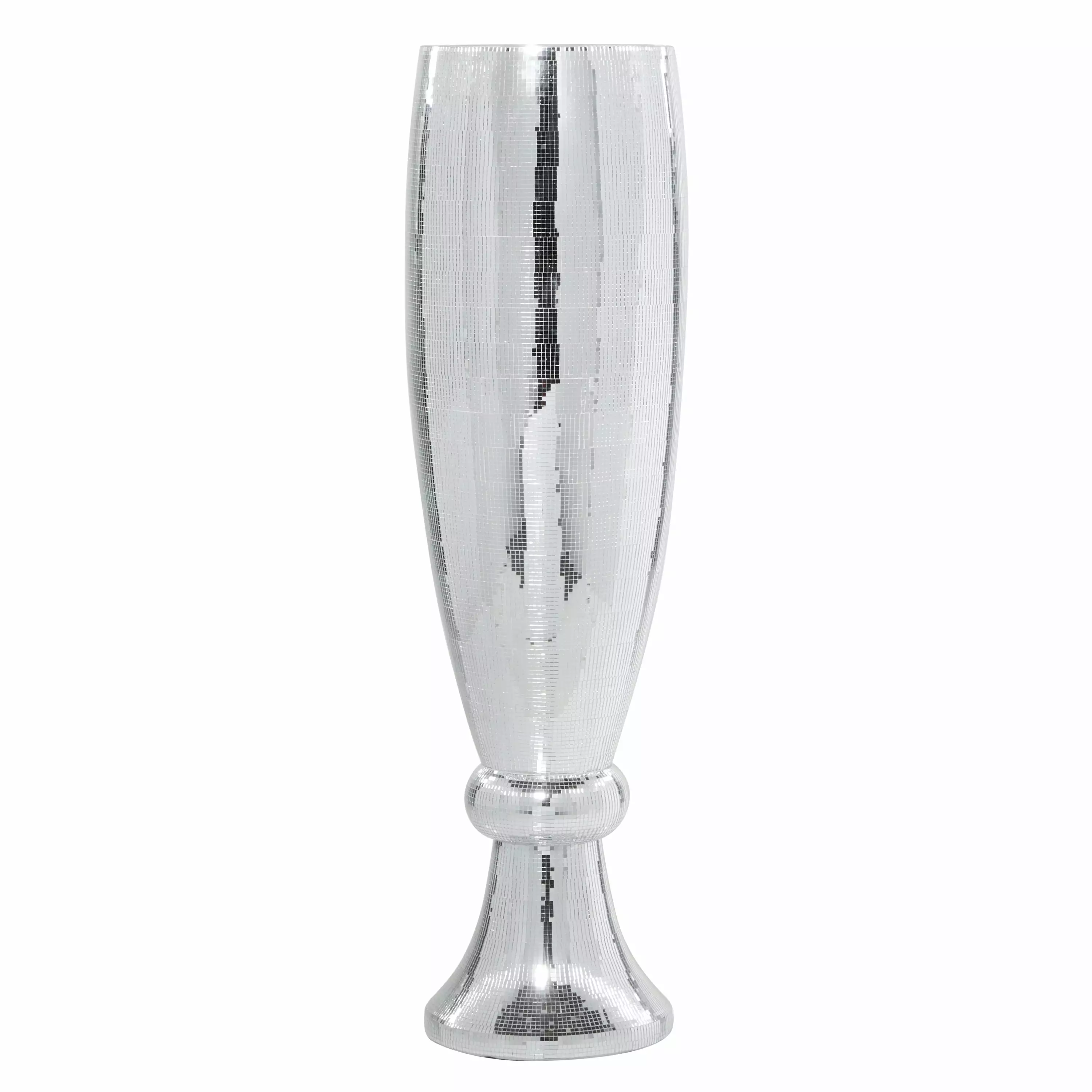 DecMode 48 Tall Champagne Flute Shape Silver Polystone Vase with Mosaic Mirror Inlay