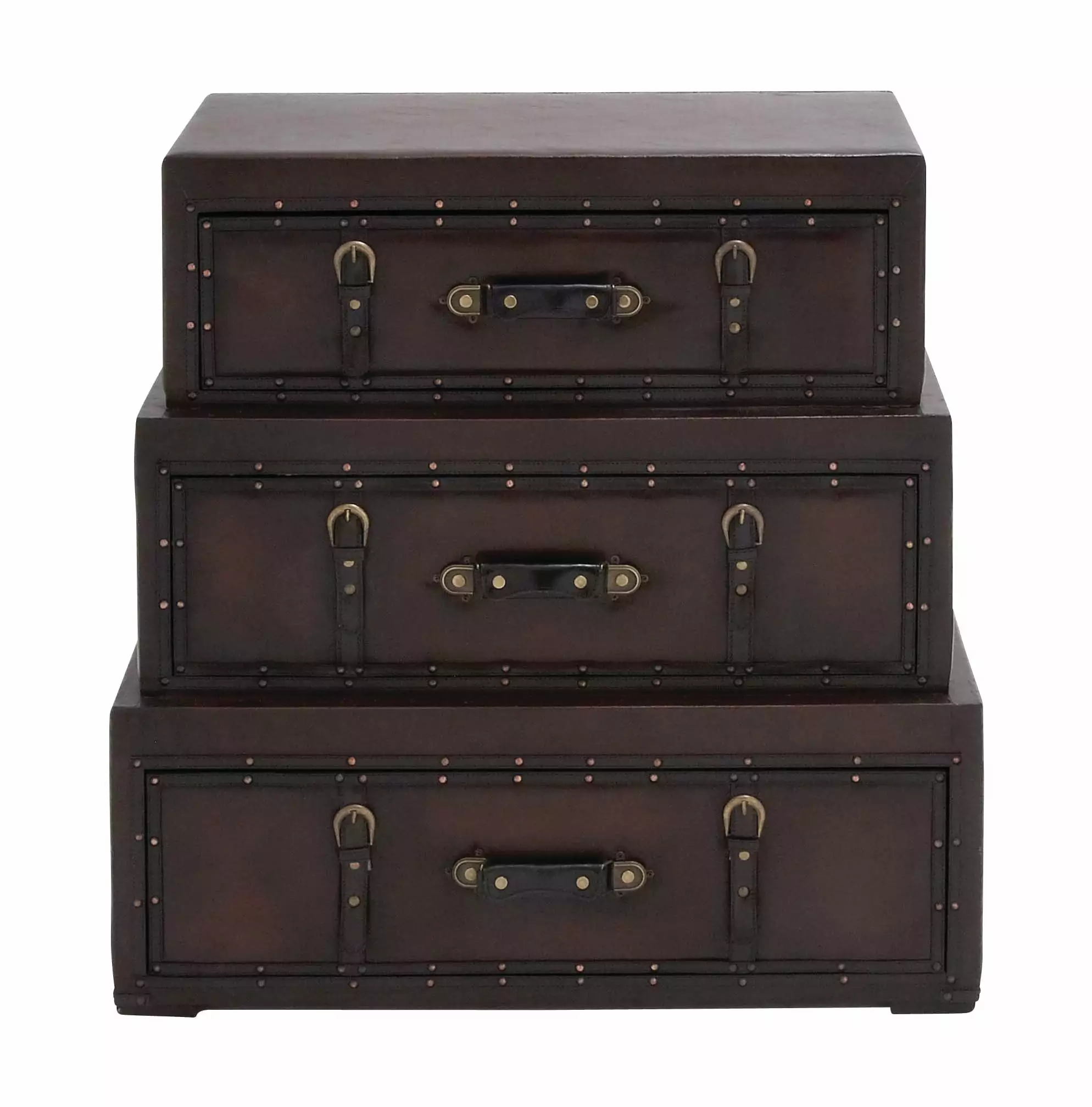 DecMode Brown Traditional Wood Stacked Storage Trunk Chest. 32W x 32H