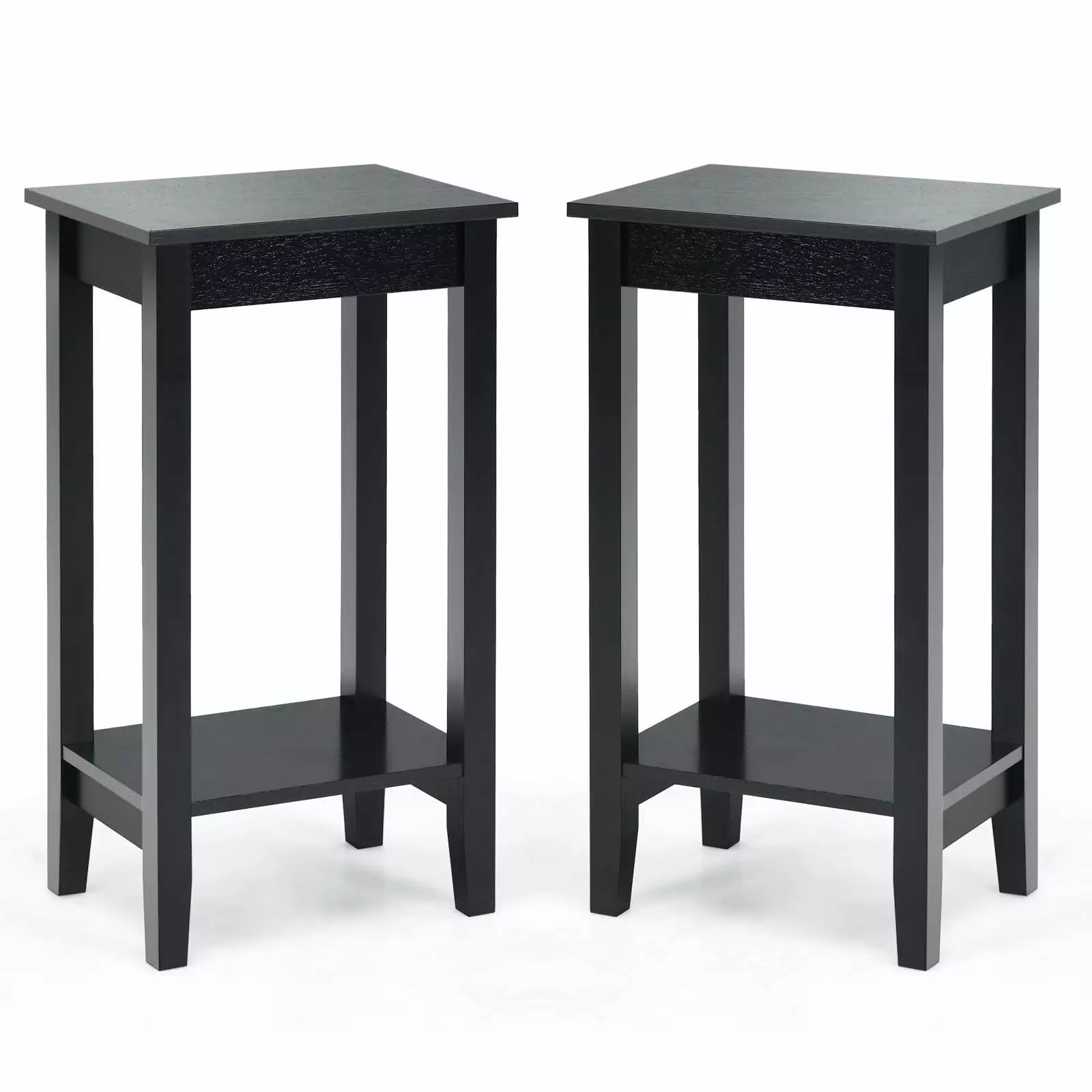 Giantex Set of 2 Tall Nightstand. 2-Tier End Table w/Wooden Legs. Sofa Bedside Table for Small Spaces. Black