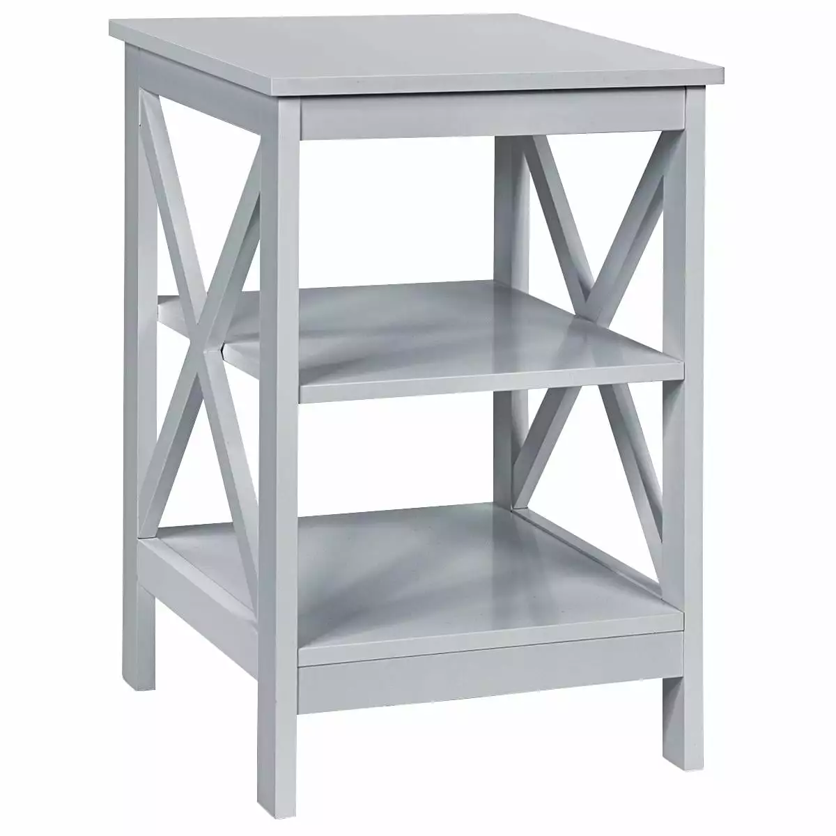 Giantex Wooden Sofa Side Table. 3-Tier Nightstands w/Storage Shelves. X-Design Structure. End Table for Home. Grey