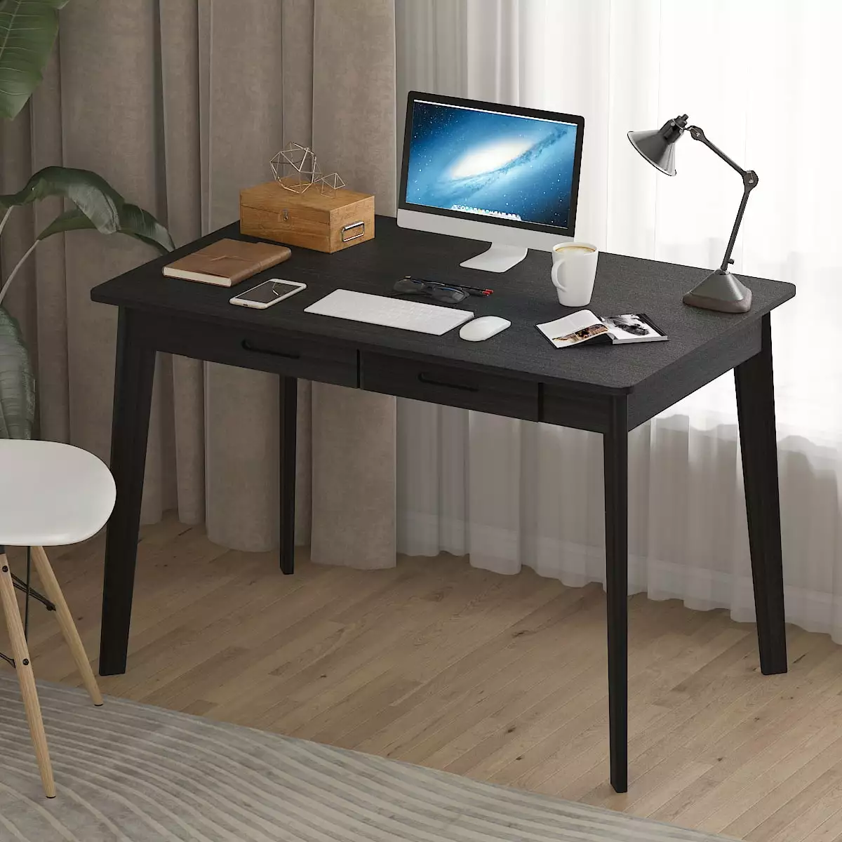 Home Office Computer Desk 39.4 Writing Desk Study Table with Drawers Wood Black