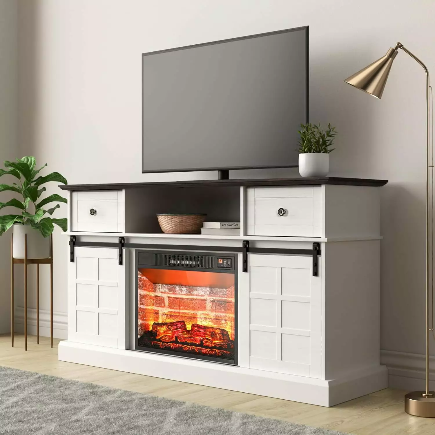 LGHM Fireplace TV Stand Entertainment Center for 65 TV Living Room White