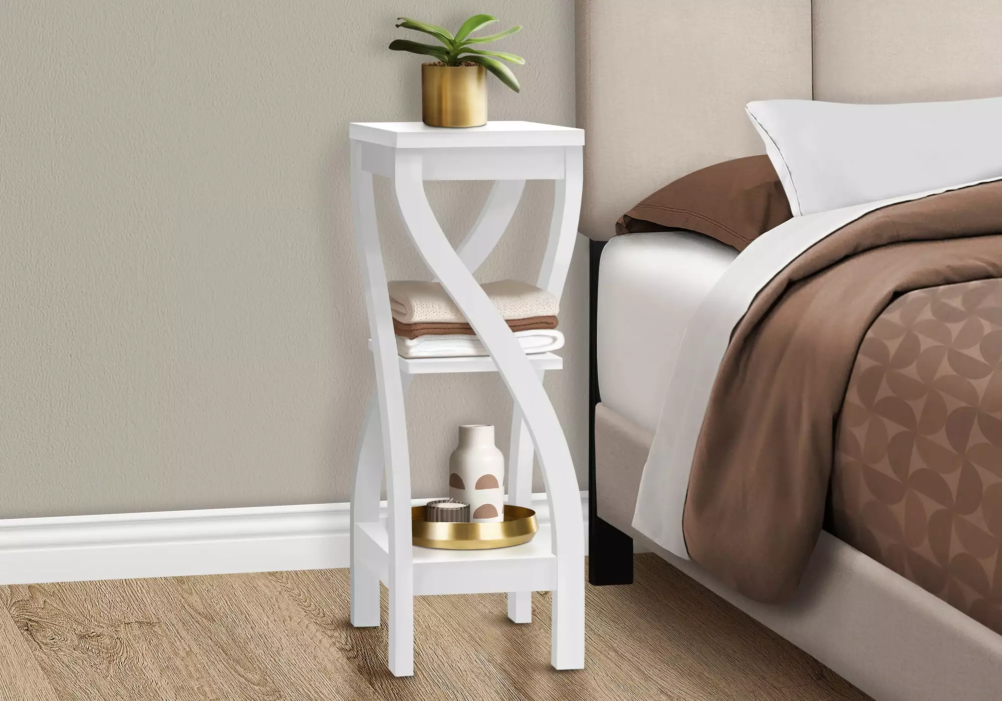 Monarch Specialties Accent Table. Side. End. Plant Stand. Square. Bedroom. White Laminate