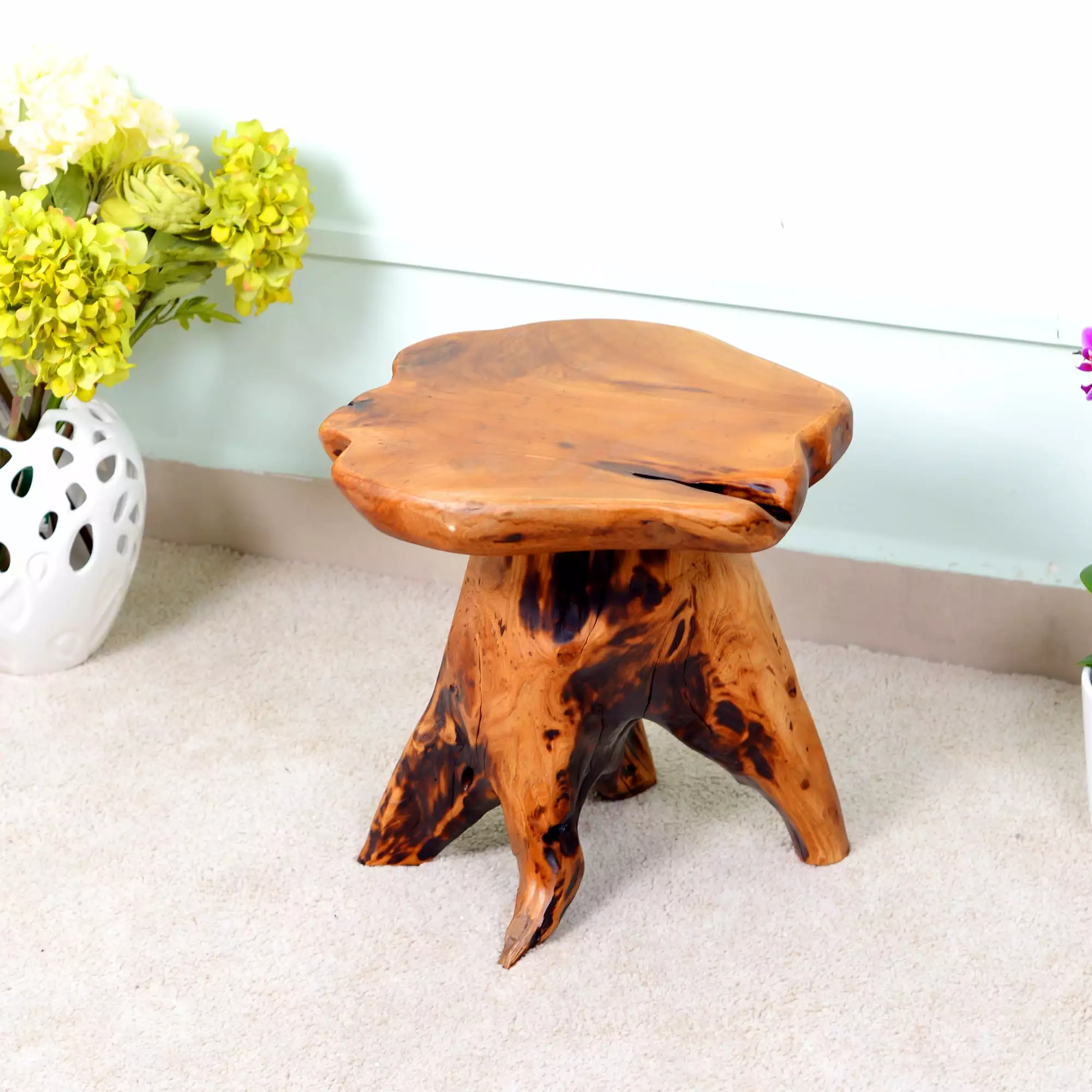 Organizedlife Live Edge Wood Stool.Cedar Side Table.Tree Stump Stool Live Edge .Plant Stand. Nightstand for Garden. Yard. Living Room. Bedroom