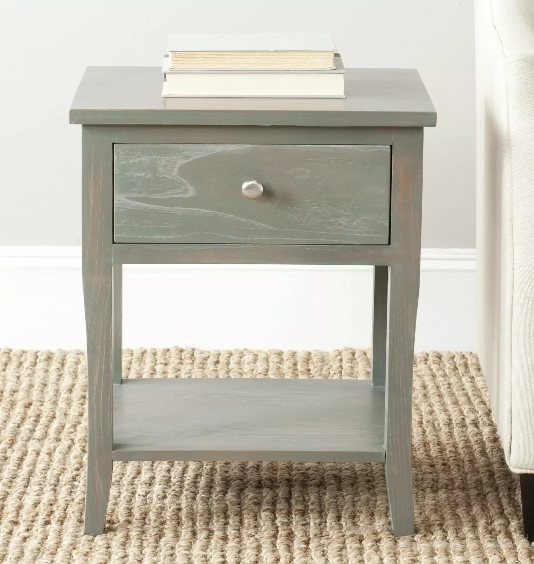 SAFAVIEH Coby Solid Rustic Nightstand with Storage Drawer. French Grey