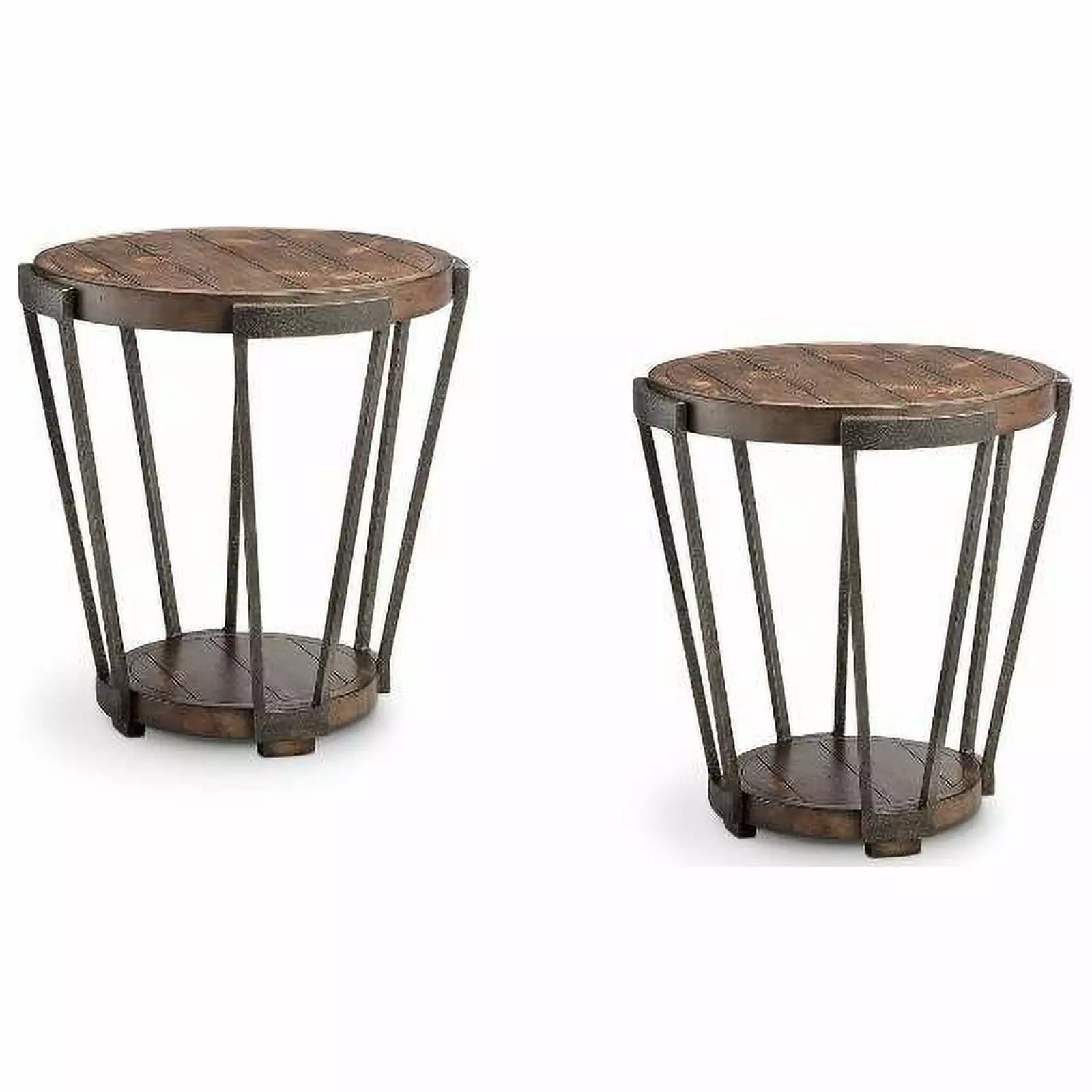 (Set of 2) Round End Table in Bourbon and Aged Iron