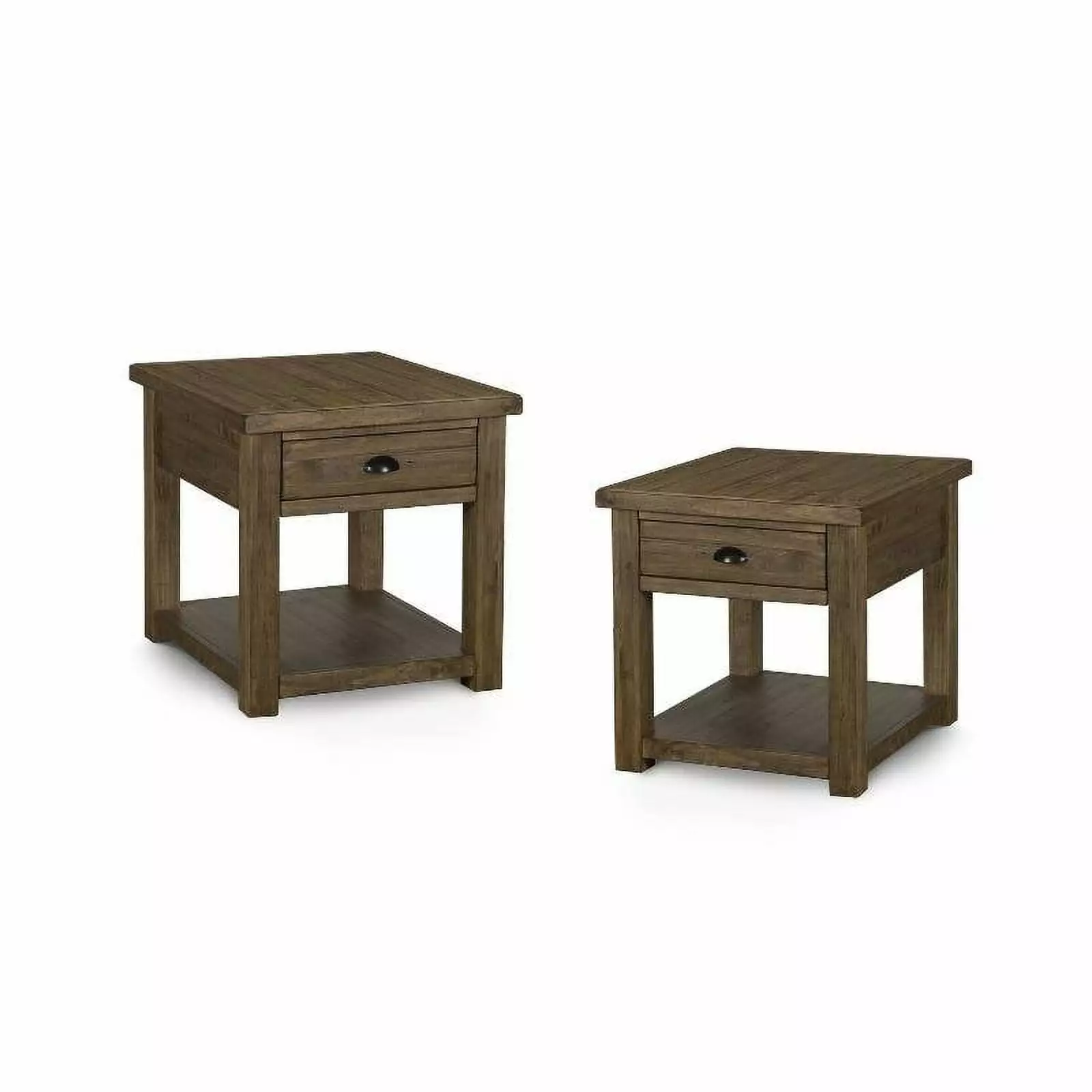 (Set of 2) Rustic Warm Nutmeg Rectangular End Table with Storage