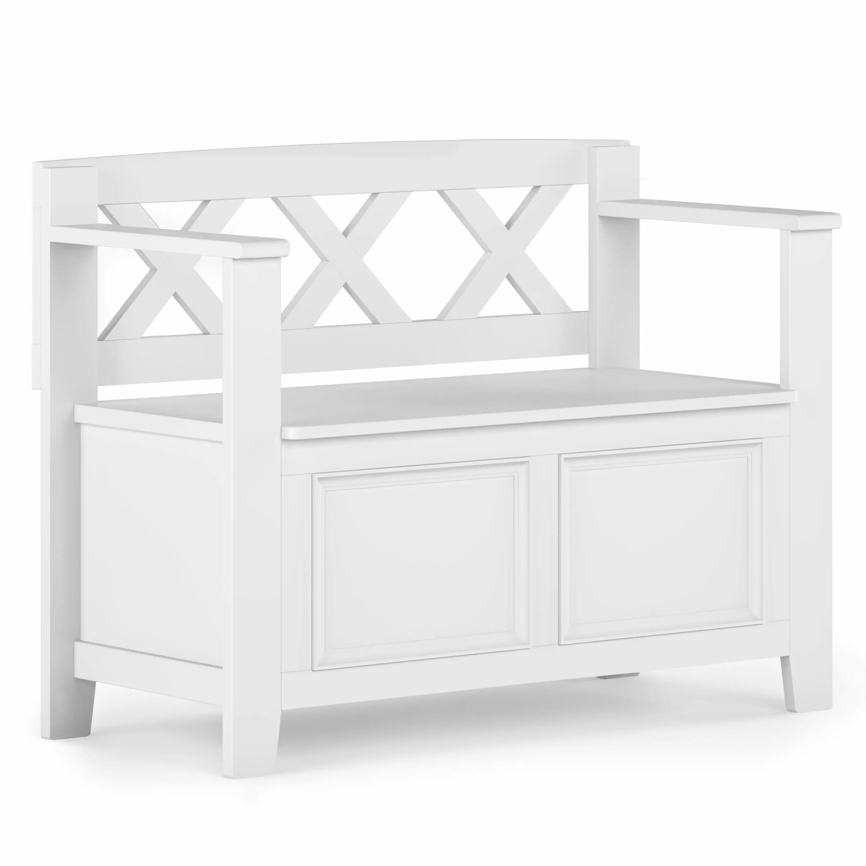 Simpli Home Amherst SOLID WOOD 36 inch Wide Small Entryway Storage Bench in White