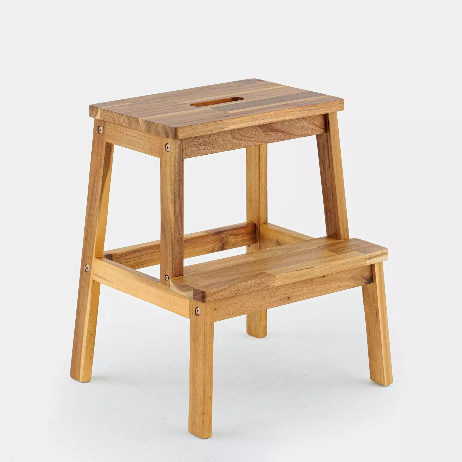 Solid Wood Two Steps Waterproof Stool with Rectangular Shaped Top and 4 Strong Legs for Livingroom Bathroom Bedroom. Weight Capacity 250 LBS. Brown