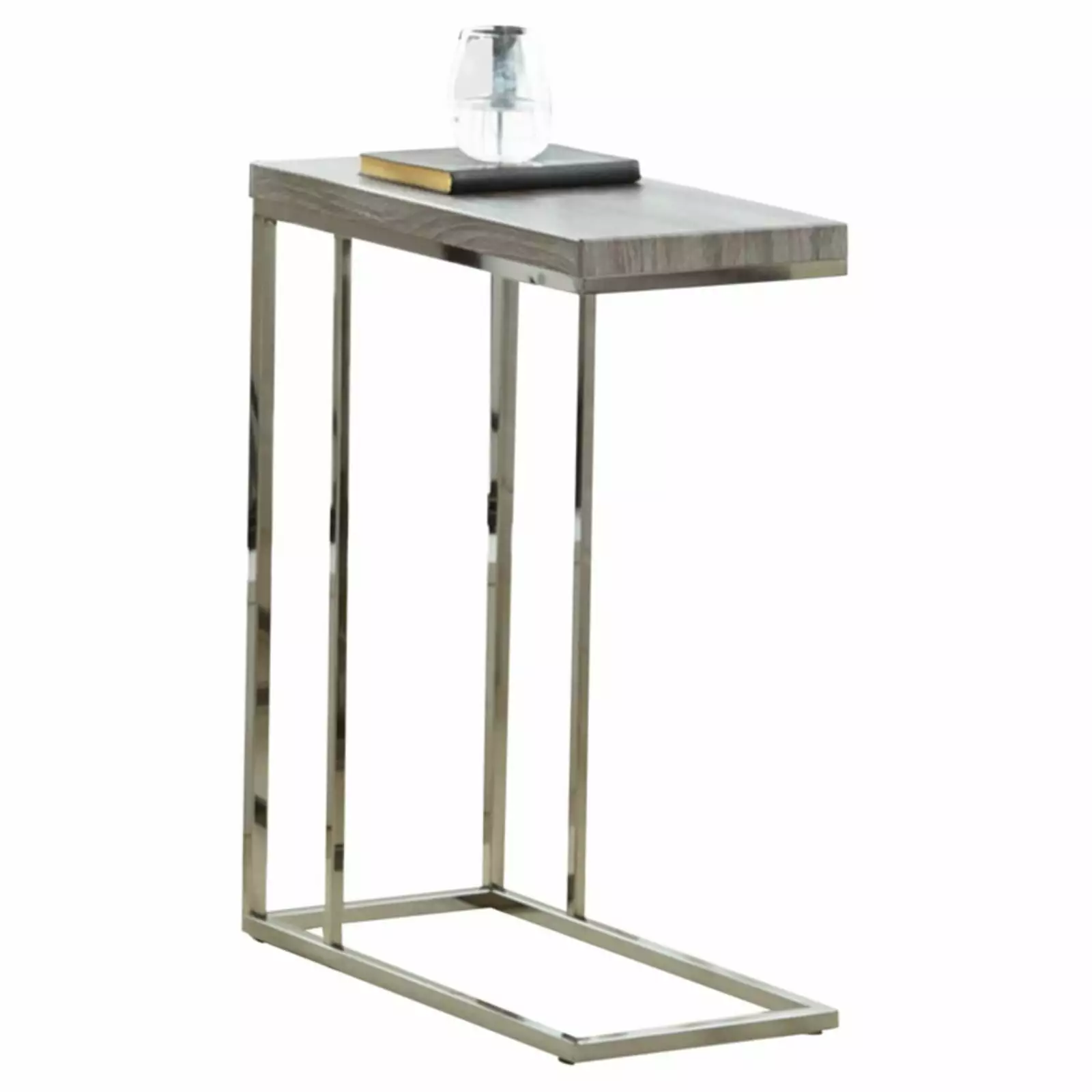 Steve Silver Lucia Indoor Modern Chairside 25 Tall C Shape End Table. Gray/Black Nickel