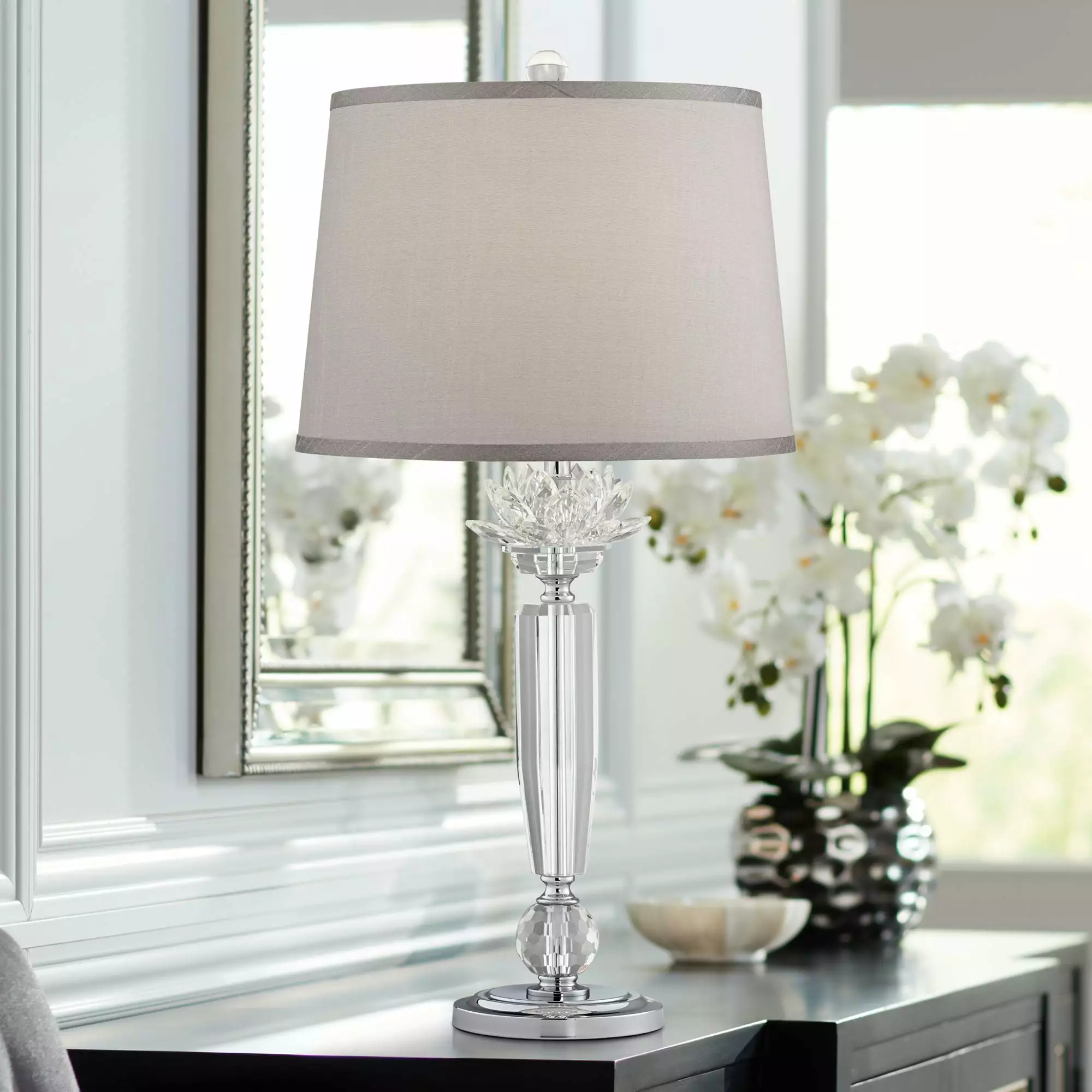 Vienna Full Spectrum Olivia 28 1/4 Tall Traditional Glam End Table Lamp Clear Crystal Single Gray Shade Living Room Bedroom