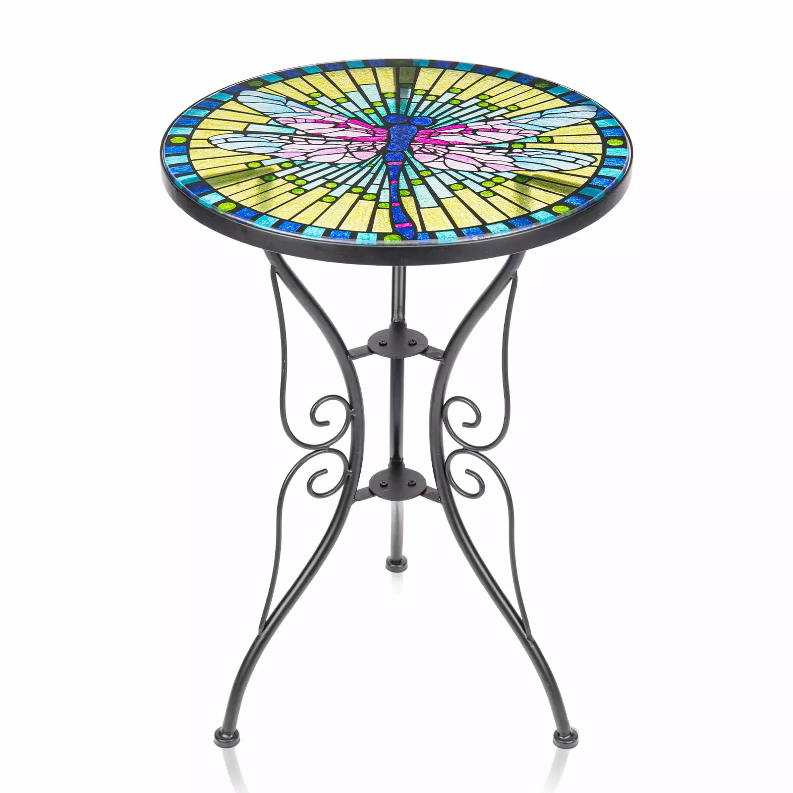 WONDER GARDEN 21H Glass Plant Stand Outdoor Side Table for Porch Patio Garden Dragonfly