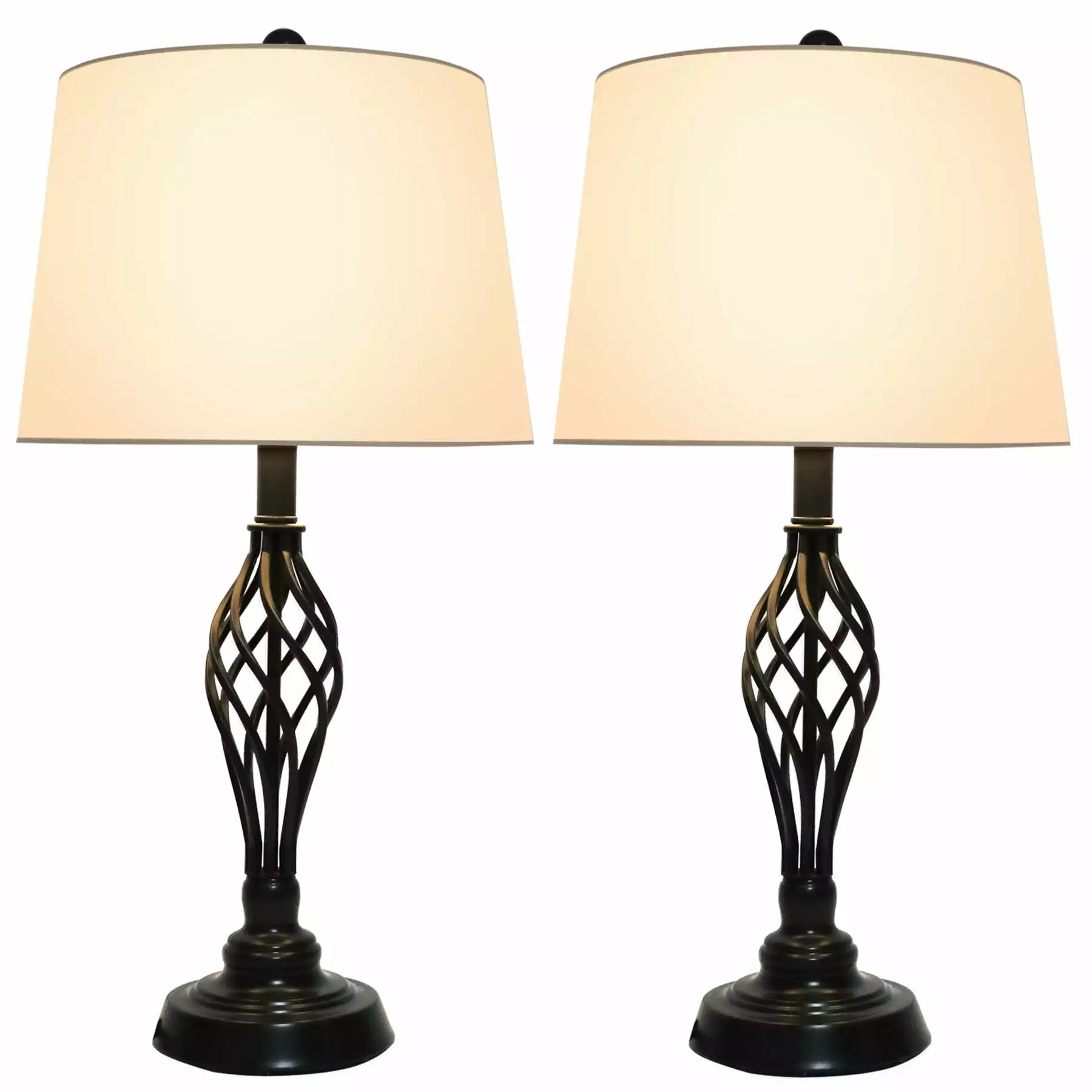 Wayshire 2PCS Farmhouse Table Lamps Bronze. Retro End Table Lamps Pair with Wrought Iron Lamp Base and Fabric Shade. Country Lamps for Living Room Bedroom Family Entryway Bedside.