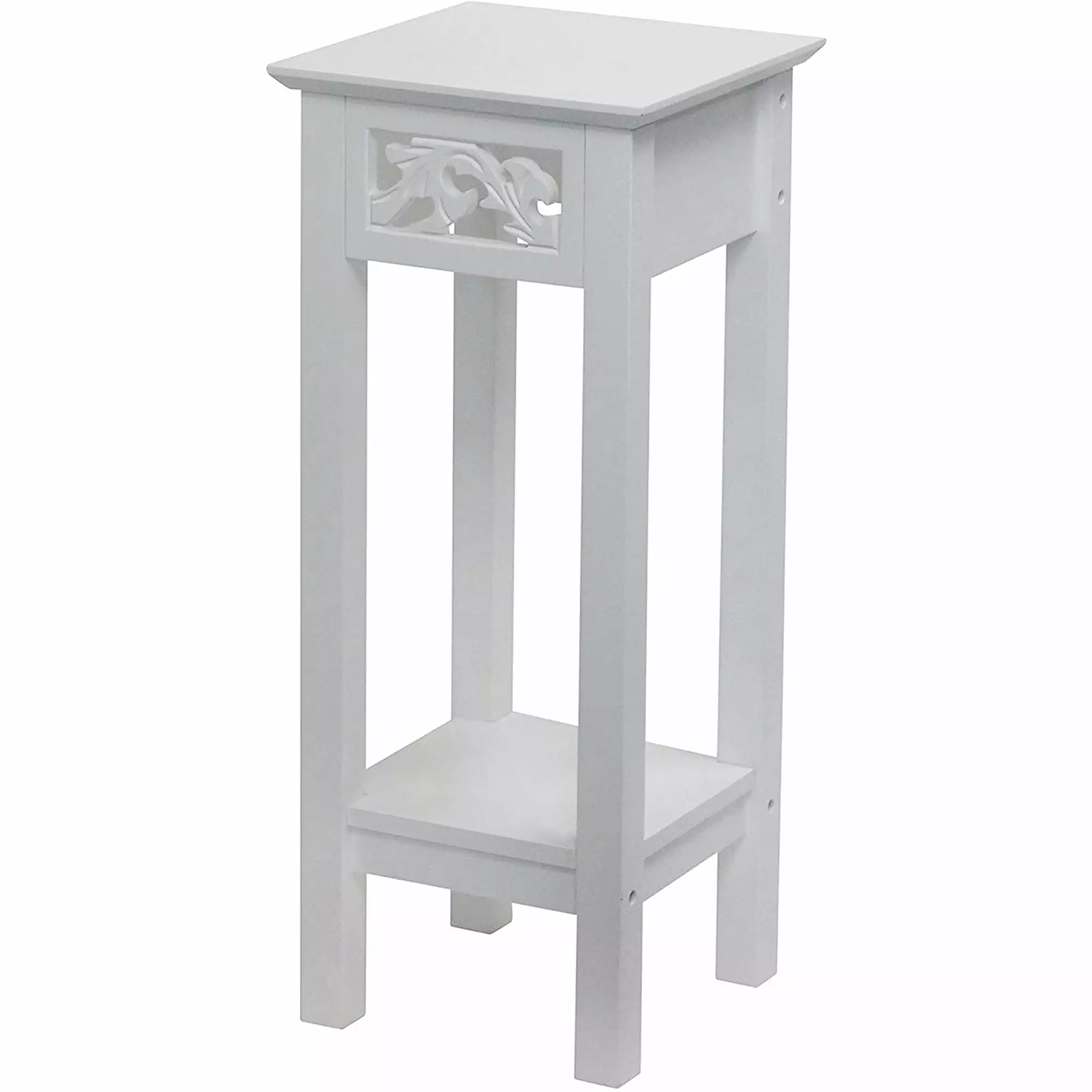 eHemco Plant Decorating Stand End Table Side Table with Storage Shelf. 10 by 10 by 23.7 Inches. White